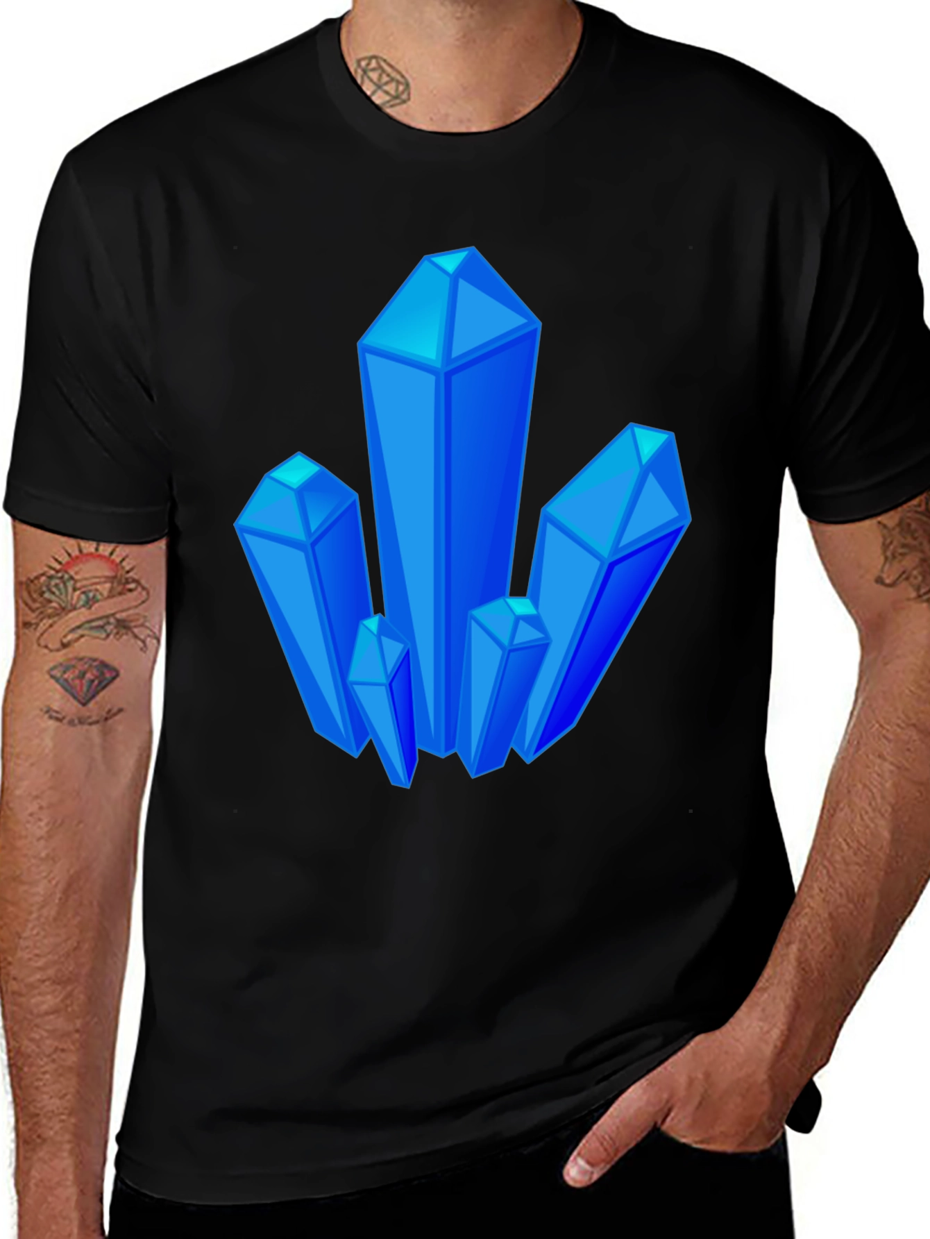 Variant 30 of Blue Crystal Graphic Black T-Shirt