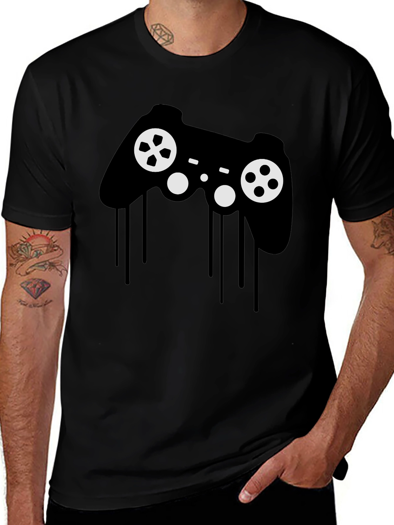 Variant 22 of Gaming Controller Drip Graphic T-Shirt - Black