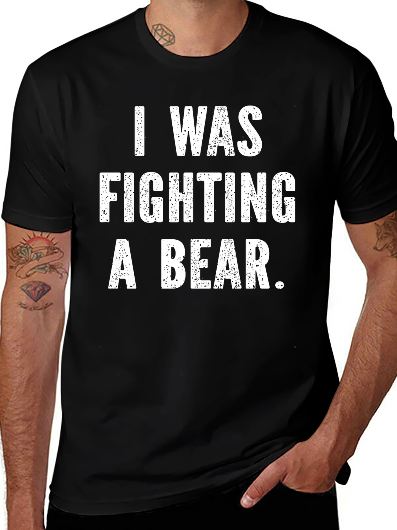 Black I Was Fighting a Bear Funny Graphic T-Shirt main image