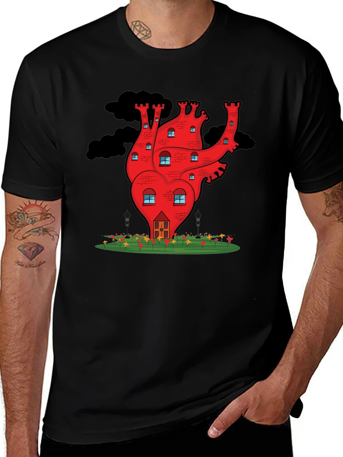 Variant 20 of Heart Castle Graphic Tee - Quirky Black T-Shirt