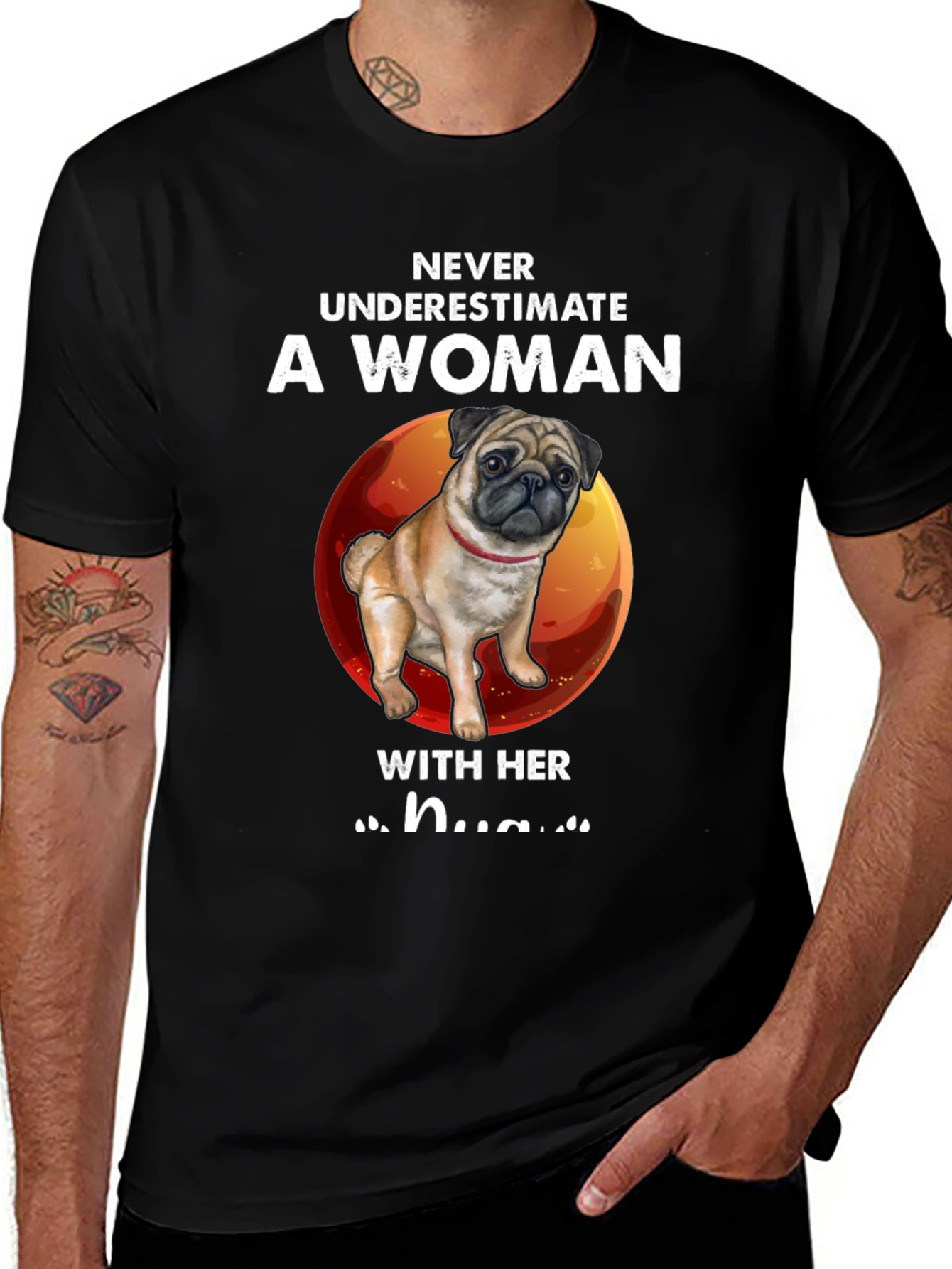 Variant 4 of Pug Lover T-Shirt: Never Underestimate a Woman With Her Pug
