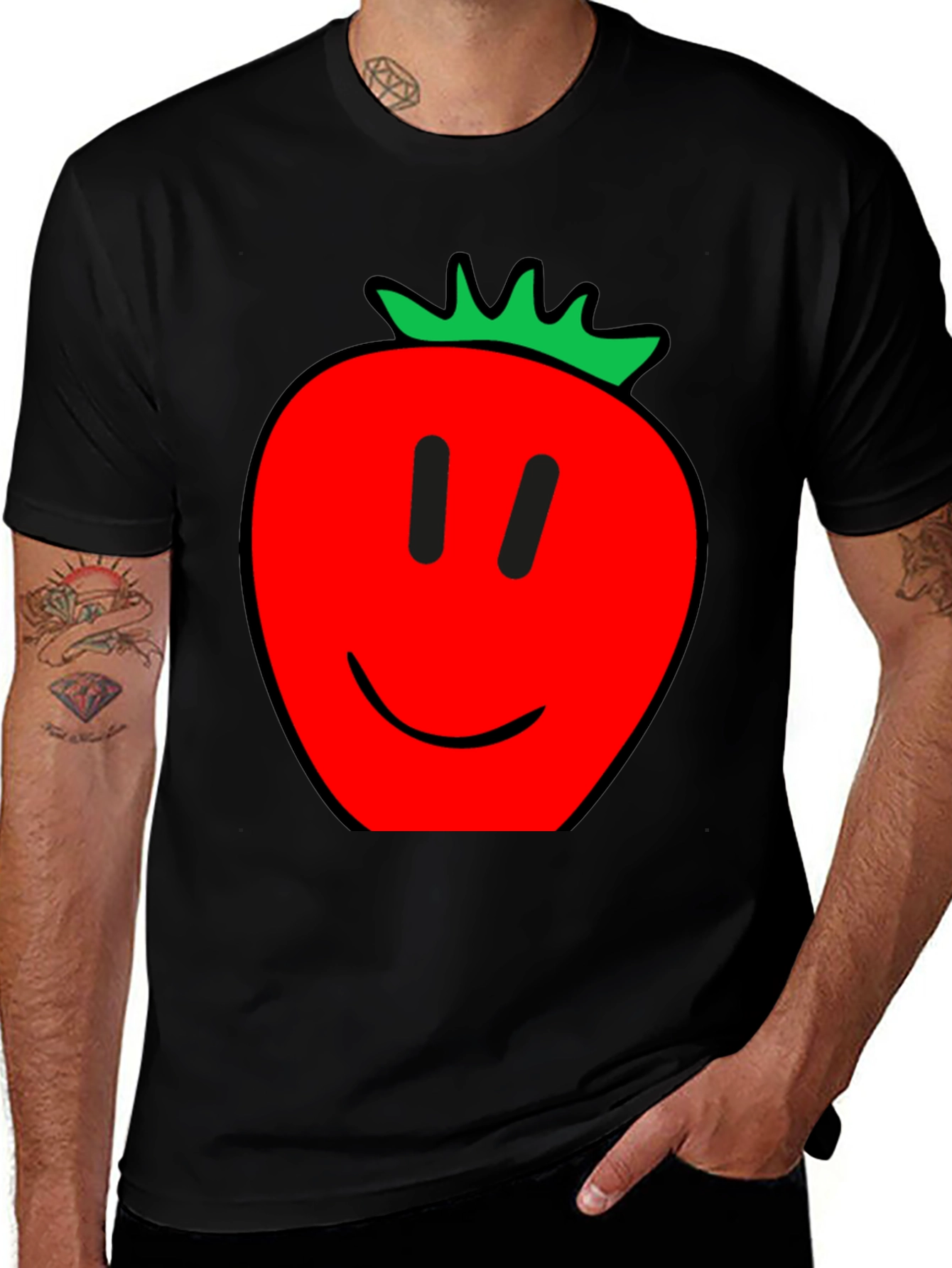 Variant 25 of Strawberry Smile Graphic Tee - Casual Black T-Shirt