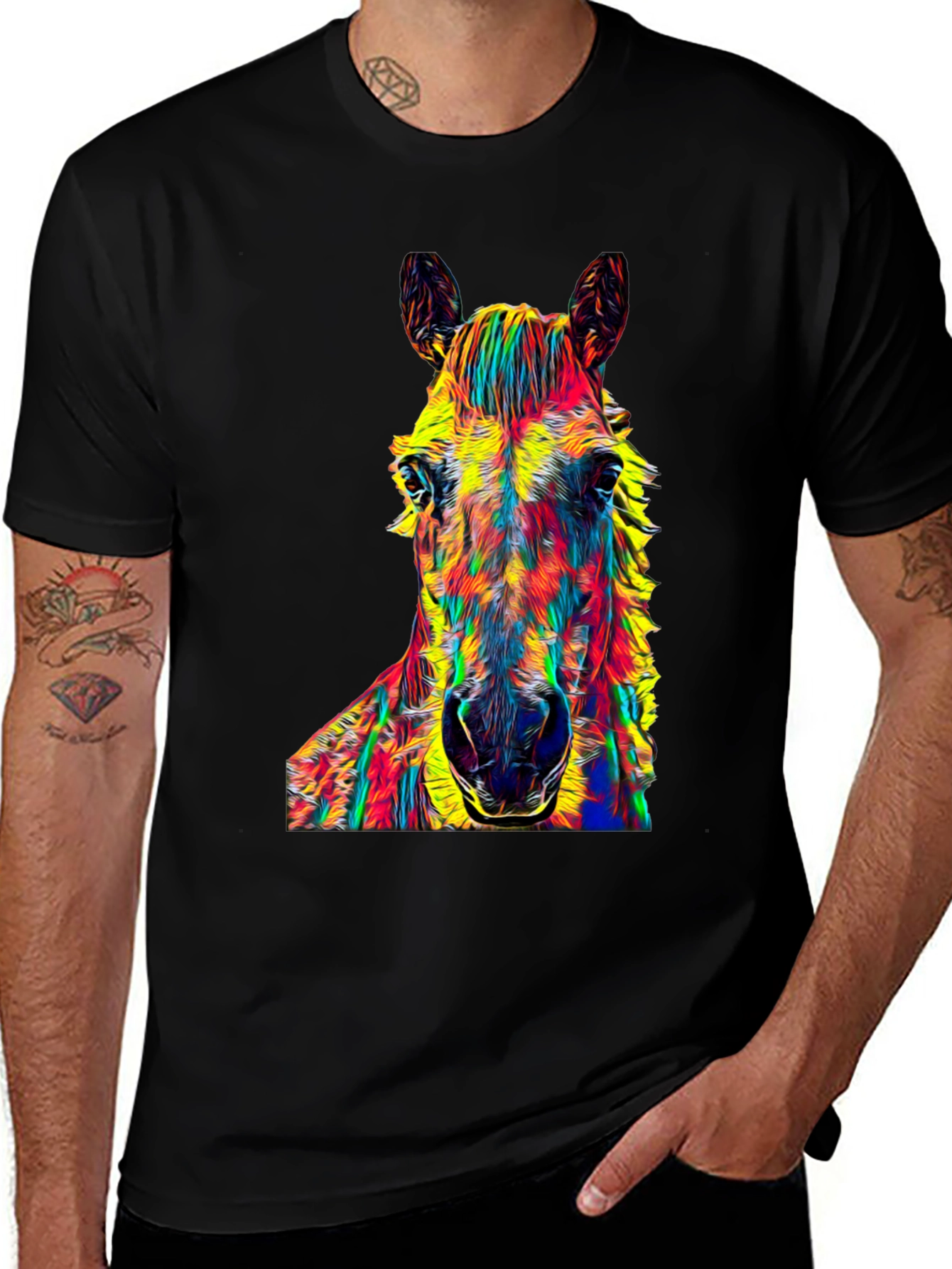 Variant 3 of Vibrant Horse Graphic Black T-Shirt