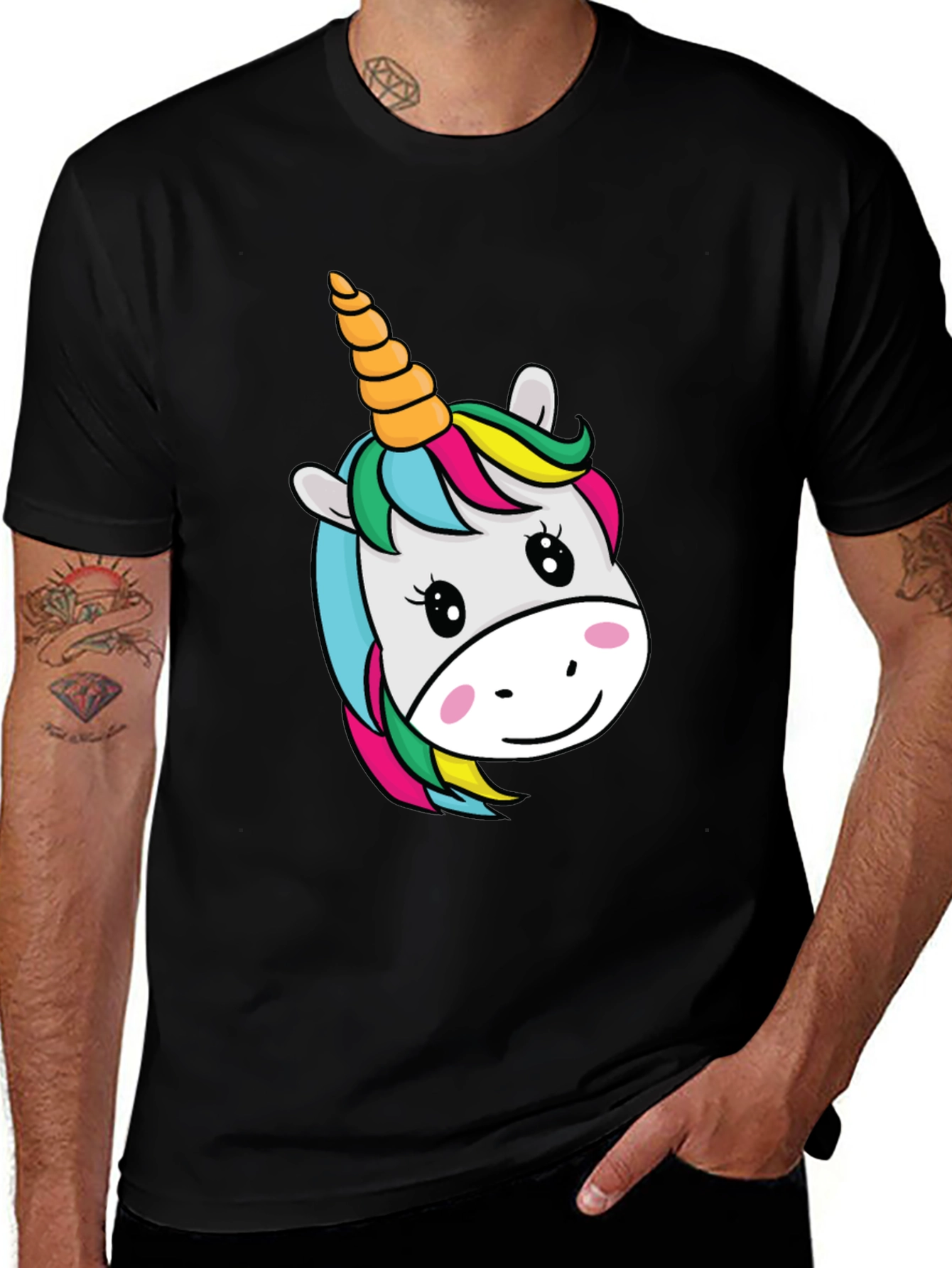 Variant 17 of Unicorn Graphic Tee - Black Cotton Blend Shirt
