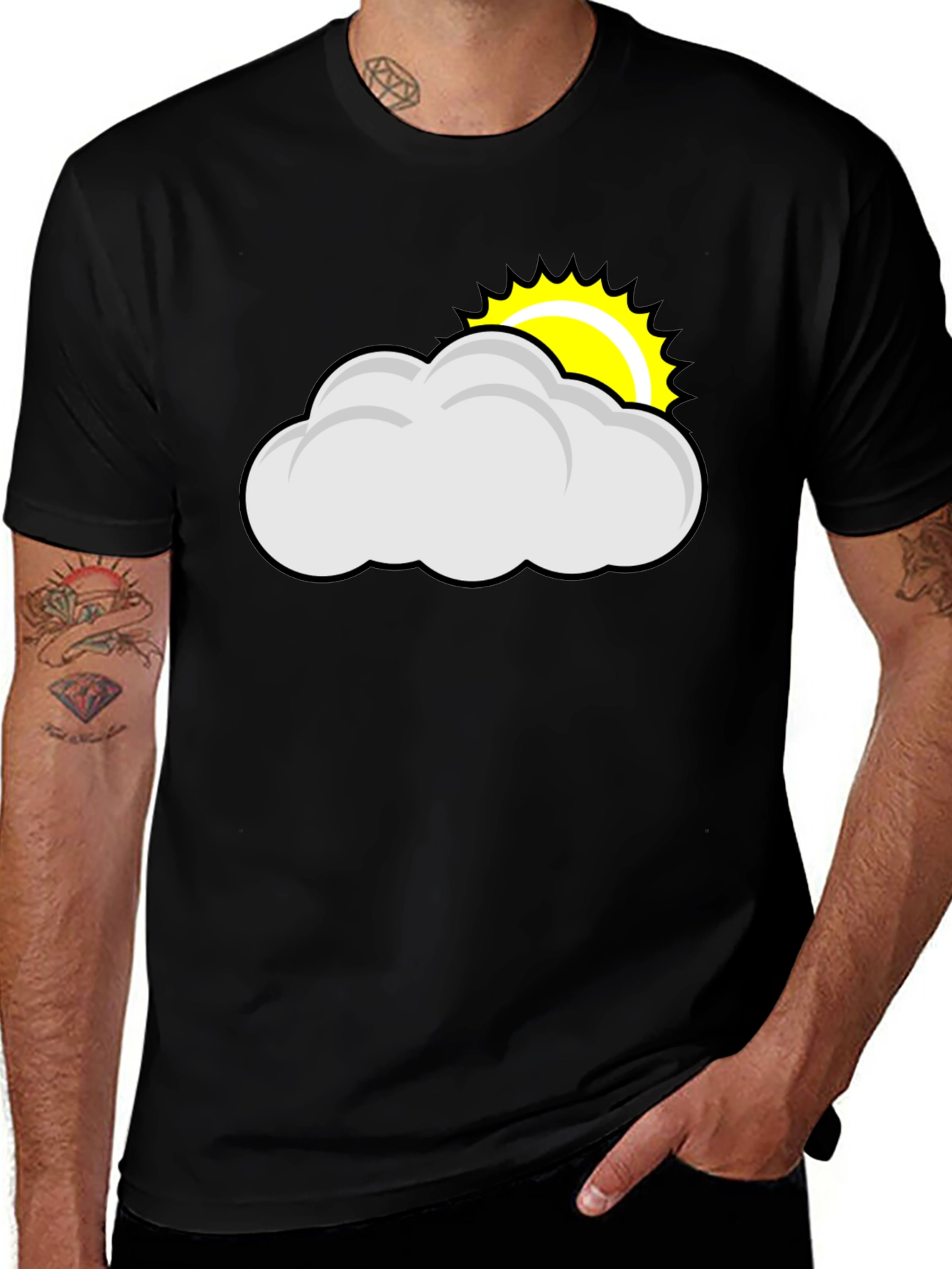 Cloud & Sun Graphic T-Shirt - Black Cotton Tee