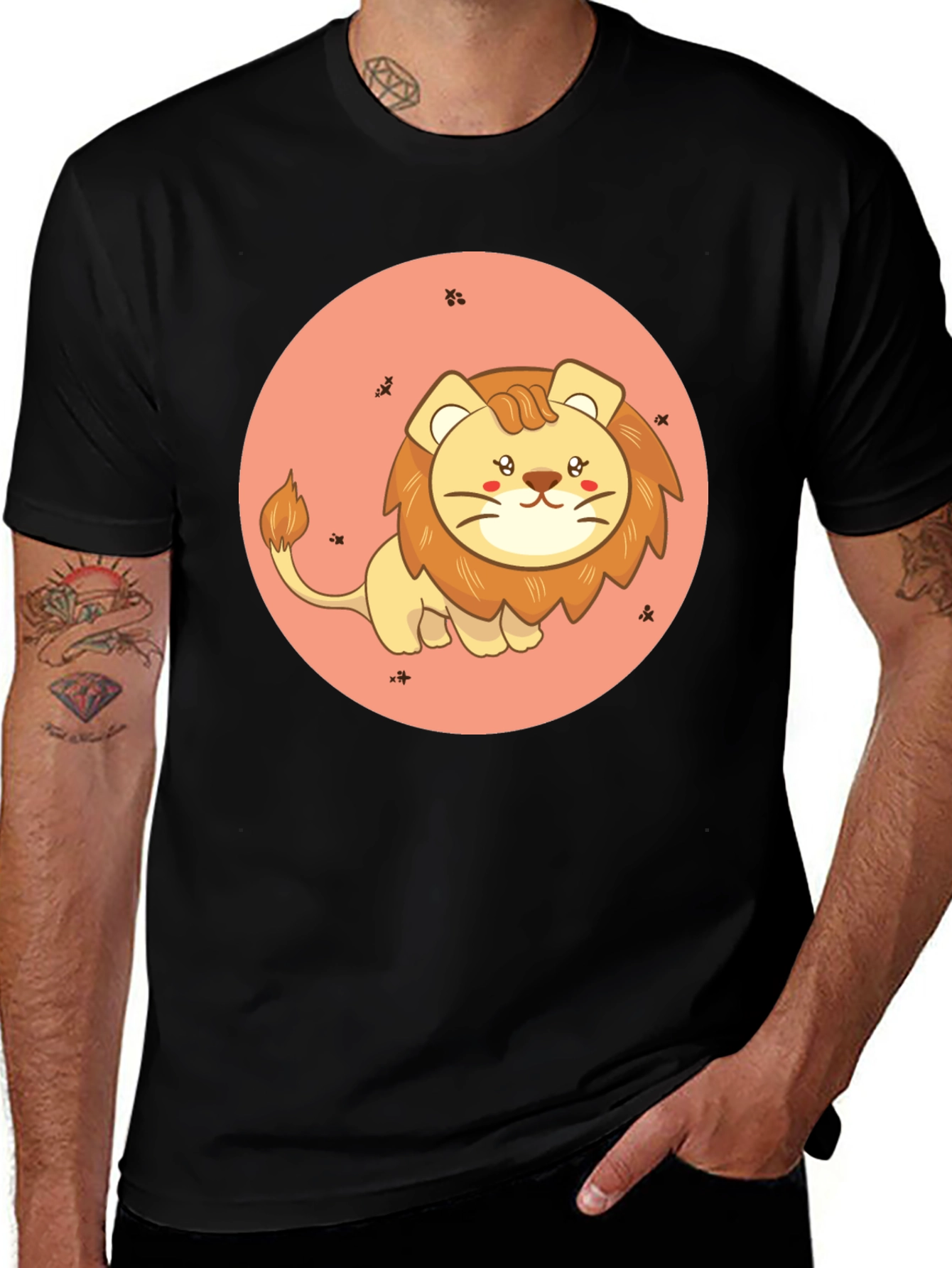 Variant 8 of Cute Cartoon Lion Black T-Shirt