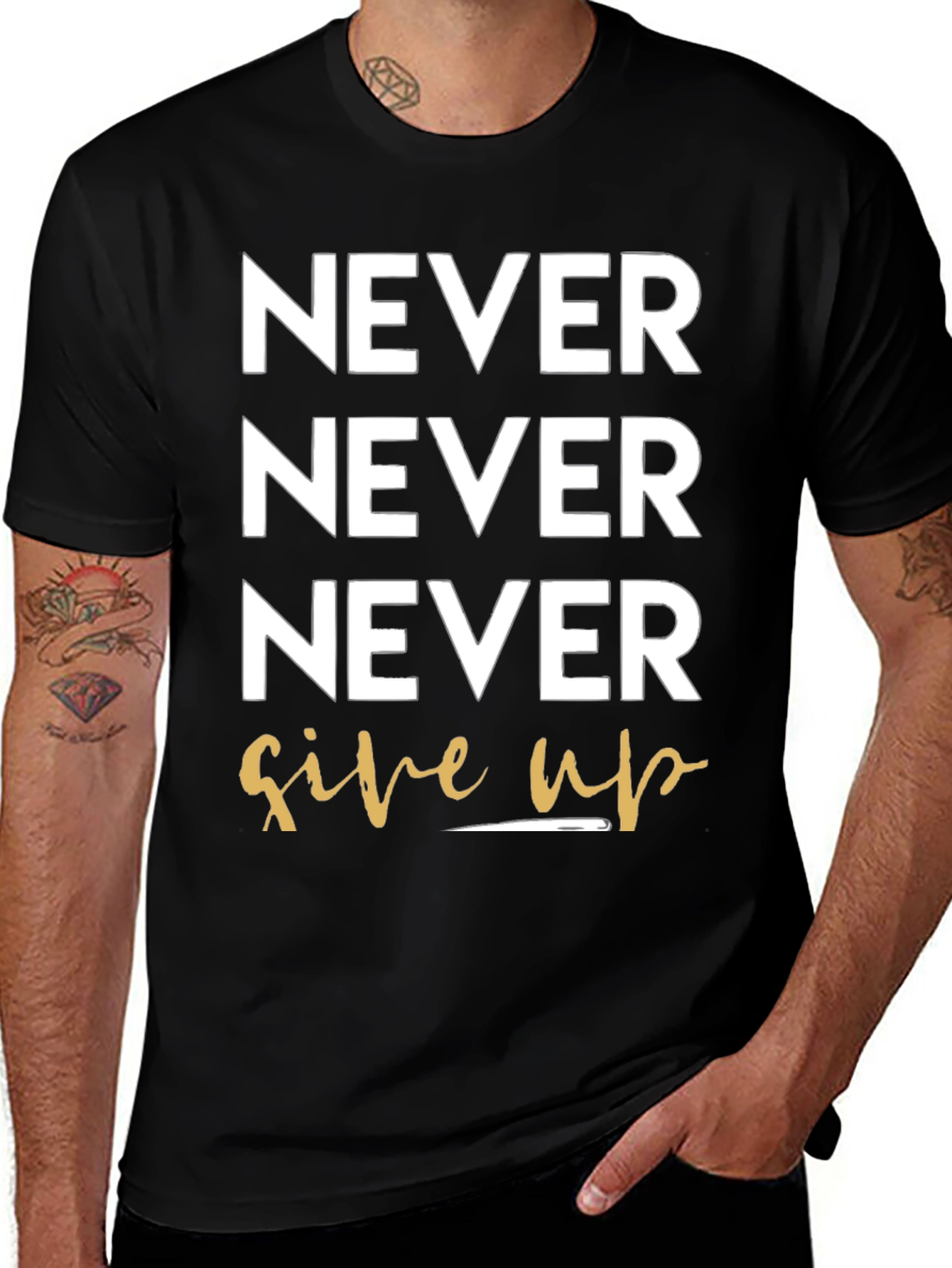 Variant 27 of Never Give Up Black Graphic Tee