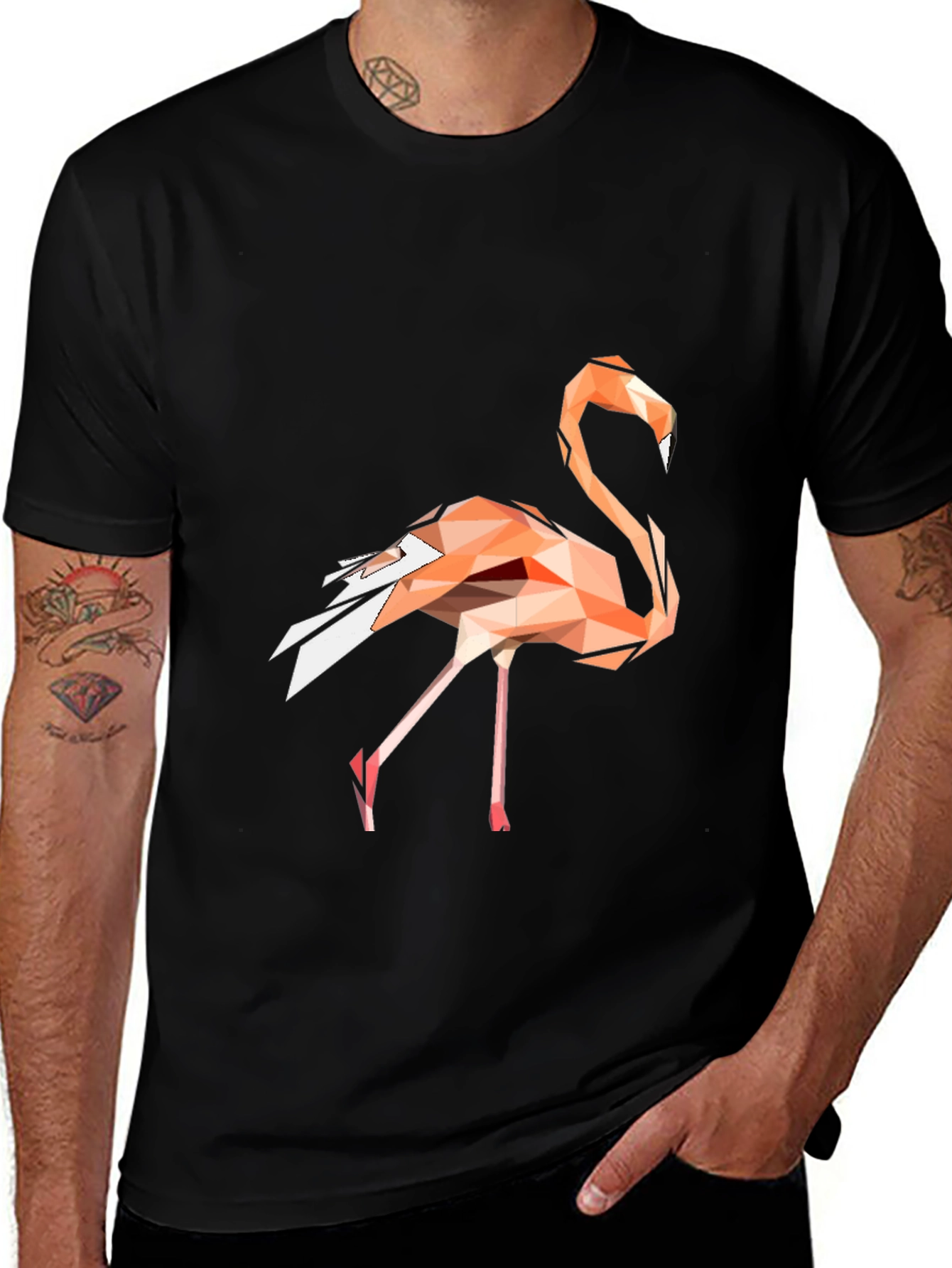 Variant 21 of Geometric Flamingo Graphic Tee - Modern Black T-Shirt