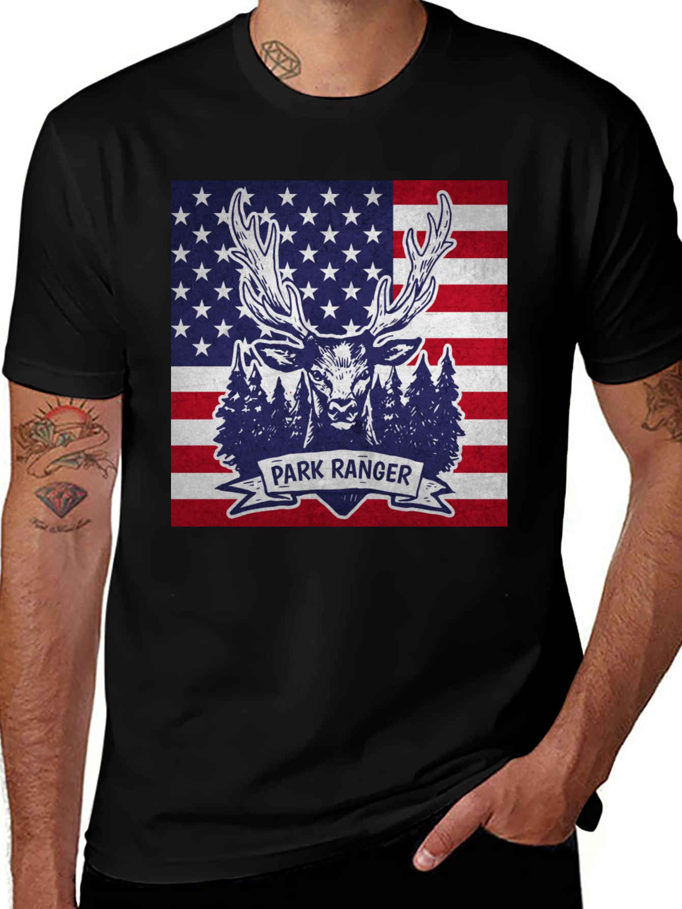 Variant 5 of Park Ranger American Flag Deer T-Shirt