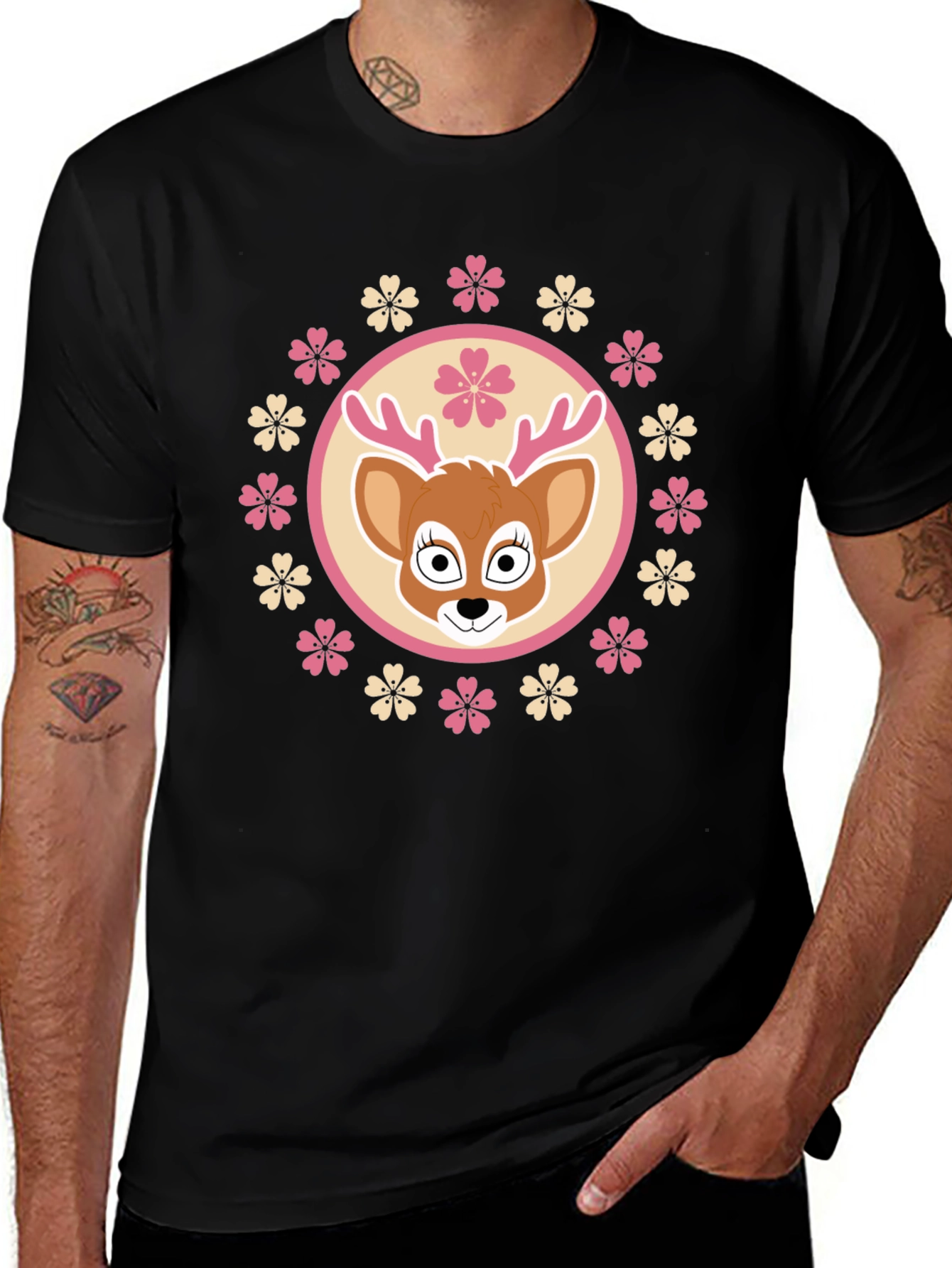 Variant 8 of Cute Deer Floral Ring Graphic T-Shirt