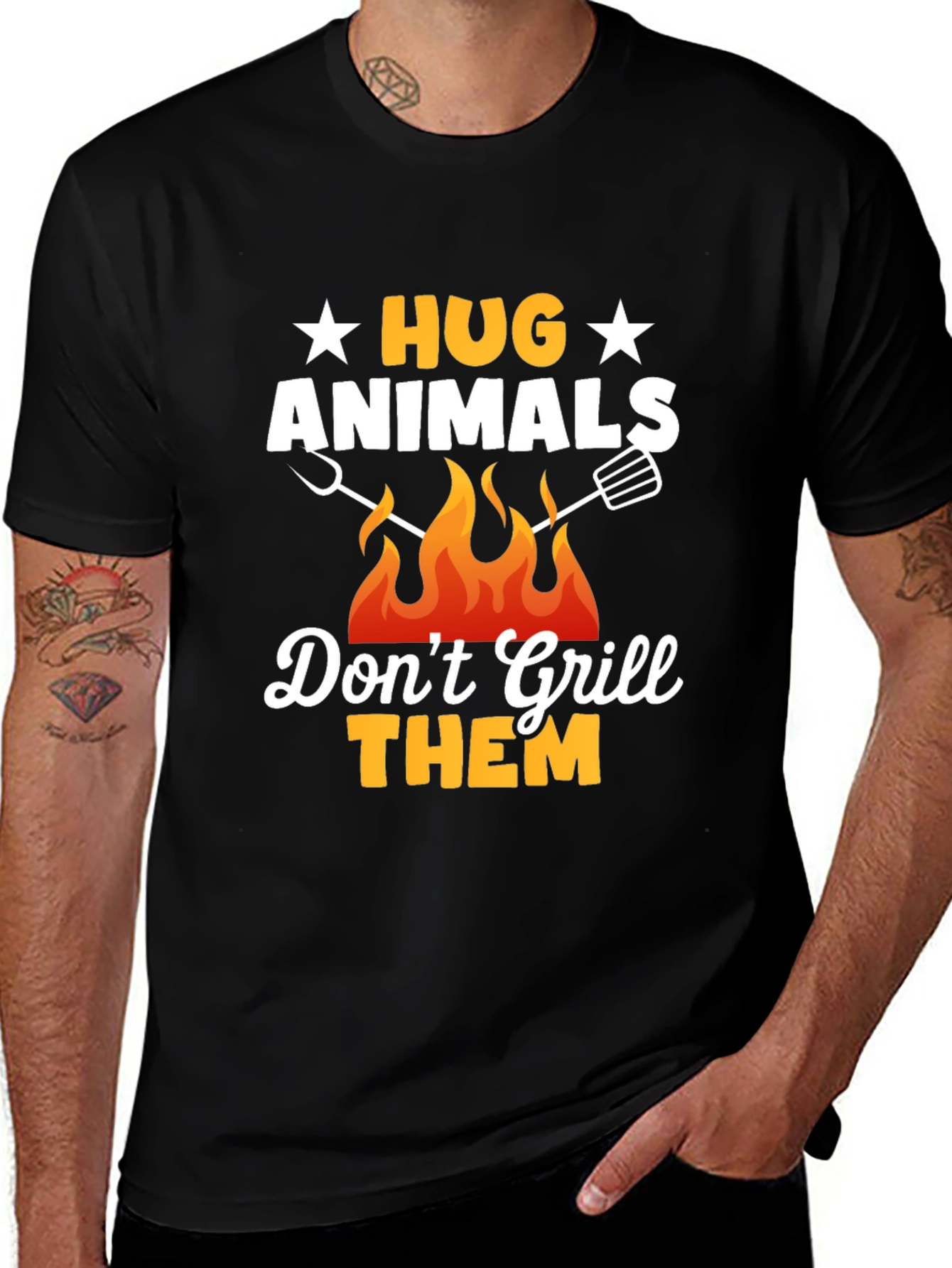 Variant 19 of Hug Animals T-Shirt - Vegan BBQ Shirt