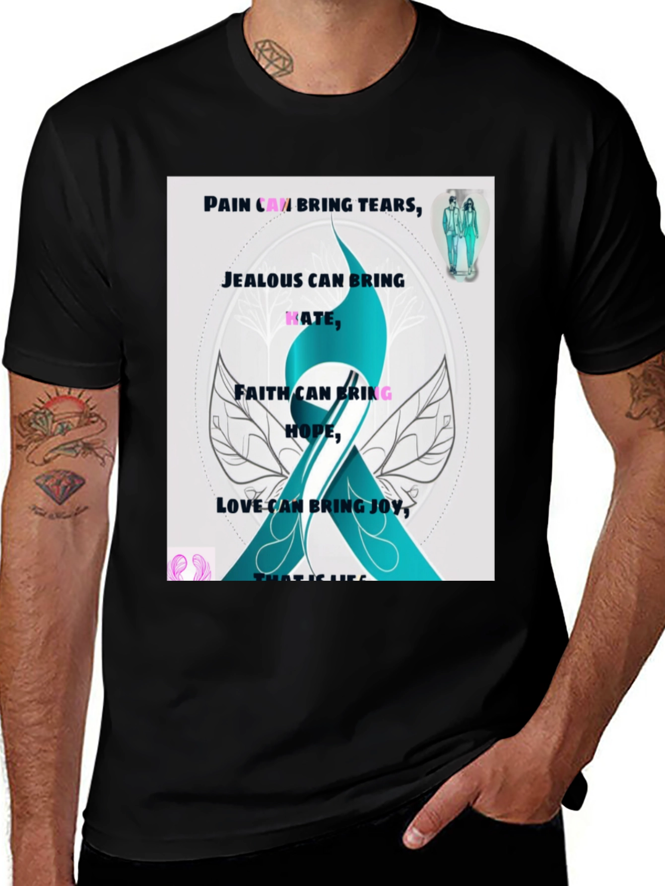 Variant 10 of Hope Ribbon T-Shirt: Pain & Love Message