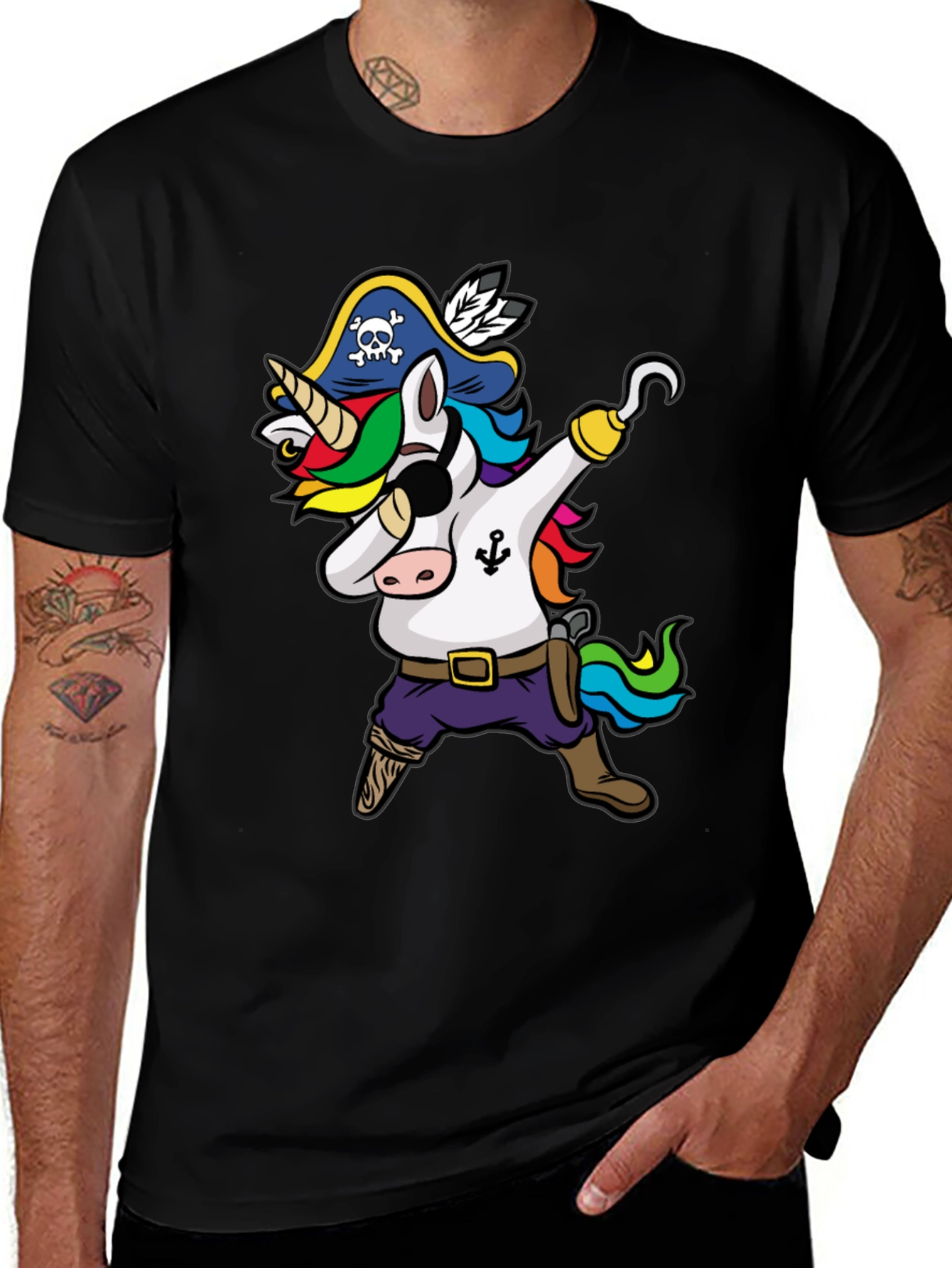 Variant 30 of Pirate Unicorn Dabbing T-Shirt - Black