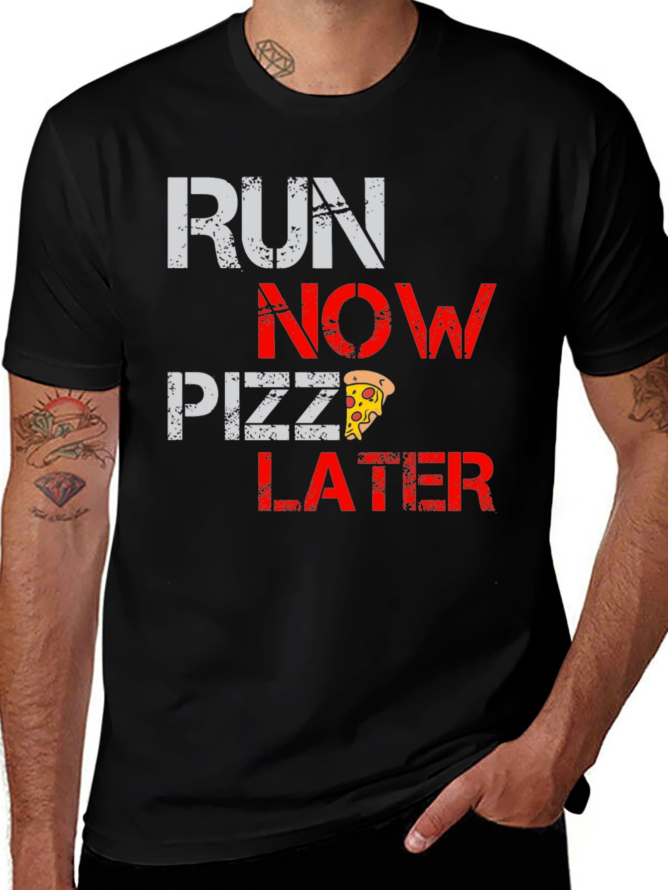 Variant 16 of Run Now Pizza Later Black Graphic T-Shirt