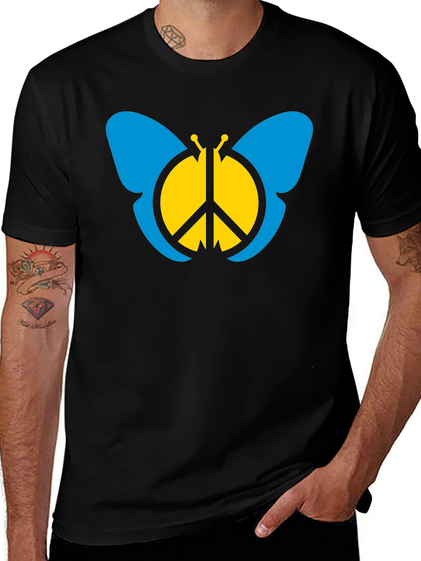 Variant 17 of Peace Butterfly Graphic Tee - Black Cotton T-Shirt