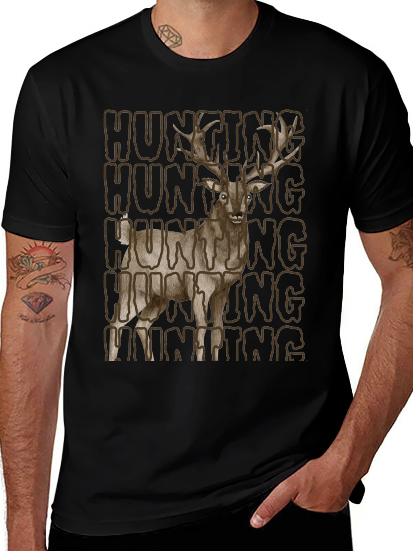Variant 12 of Hunting Deer Graphic Tee - Men's Black T-Shirt