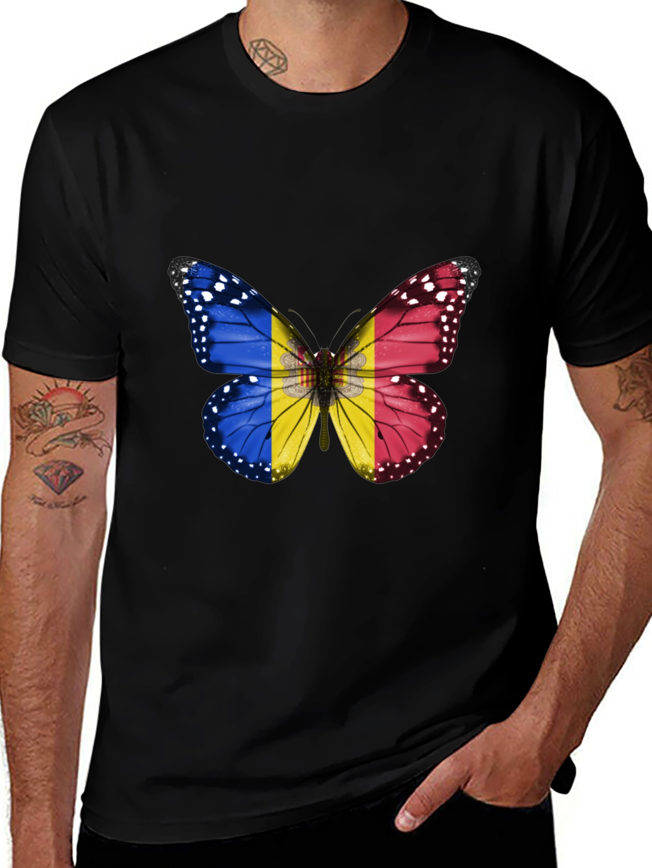 Variant 14 of Butterfly Flag Graphic Tee - Stylish Men's T-Shirt