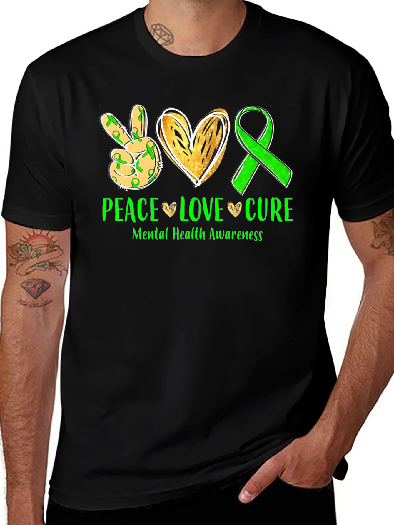 Variant 6 of Peace Love Cure Mental Health Awareness T-Shirt