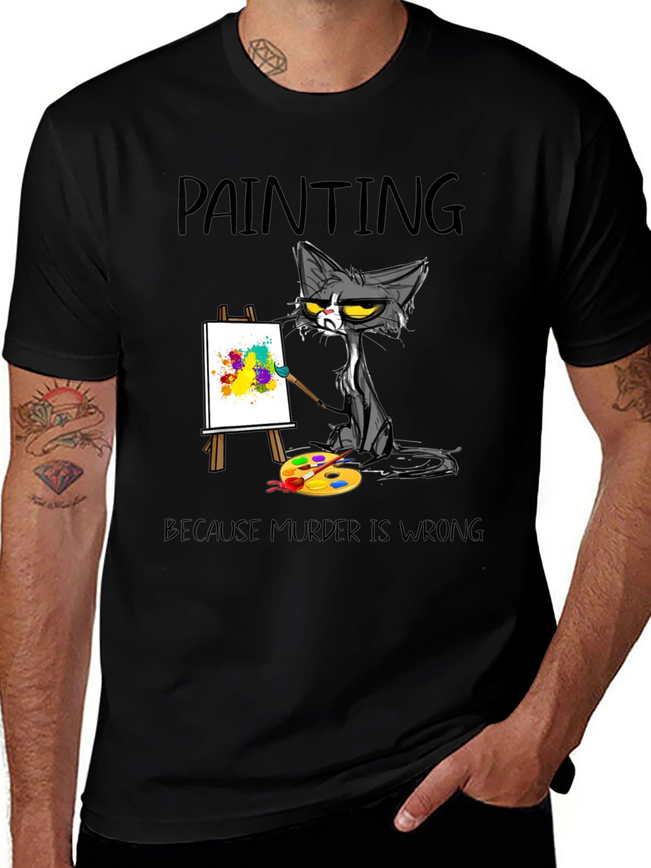 Variant 21 of Funny Cat Painting T-Shirt - Murder is Wrong