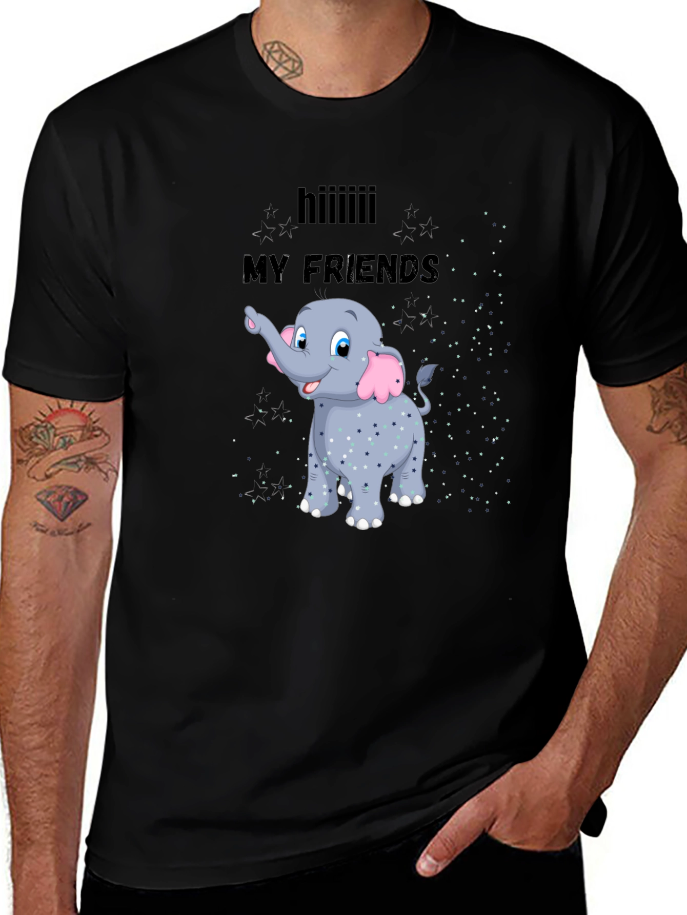 Variant 20 of Elephant 'My Friends' Graphic Black T-Shirt