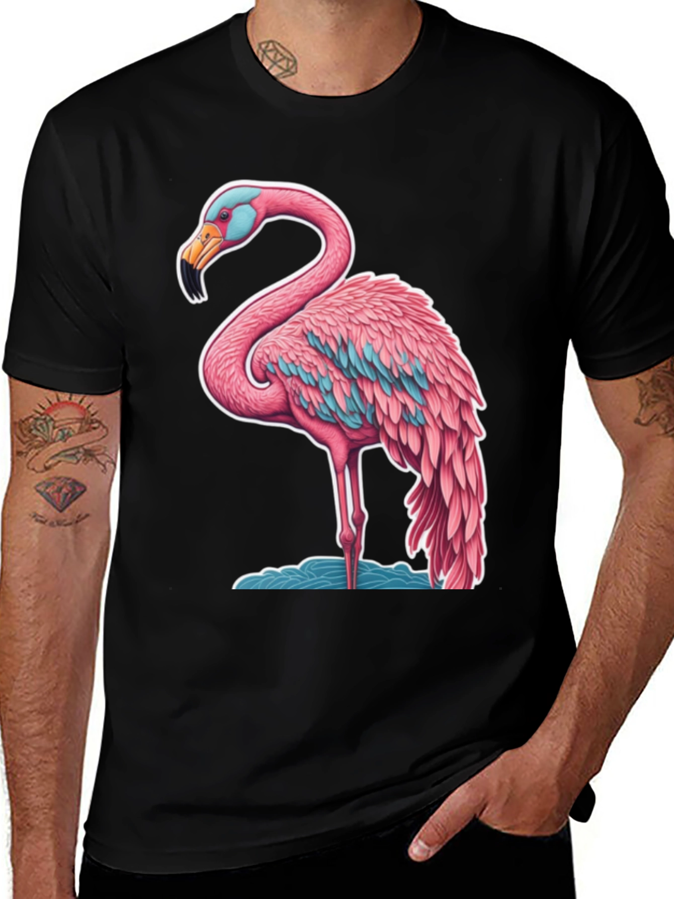 Variant 5 of Flamingo Graphic Tee - Black Cotton