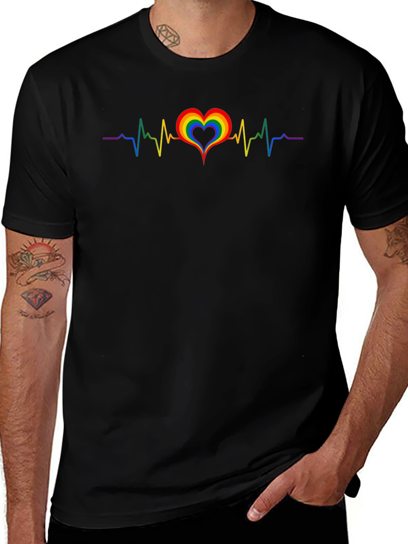 LGBTQ+ Pride Heartbeat T-Shirt - Black
