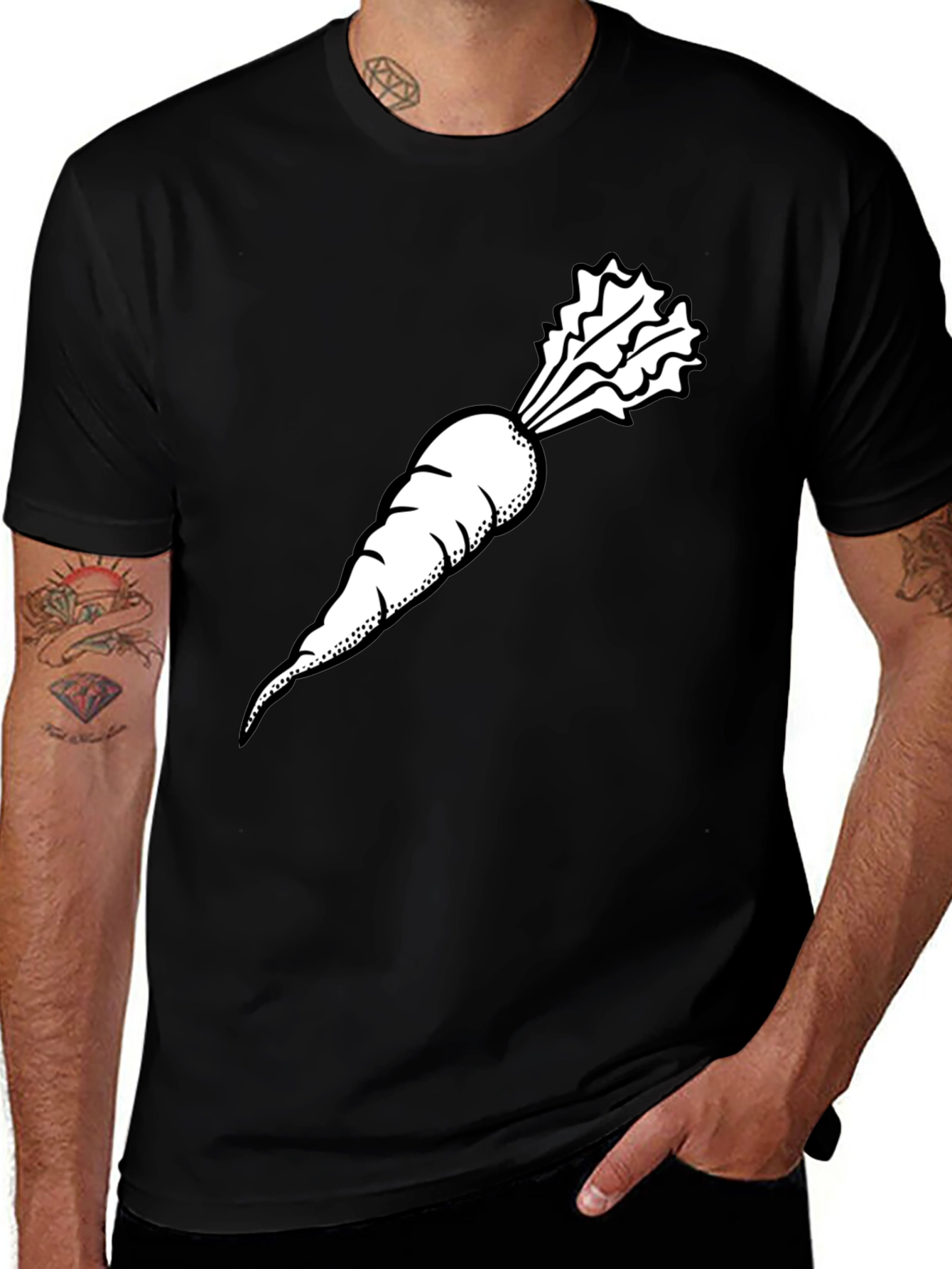 Black T-Shirt with White Radish Graphic