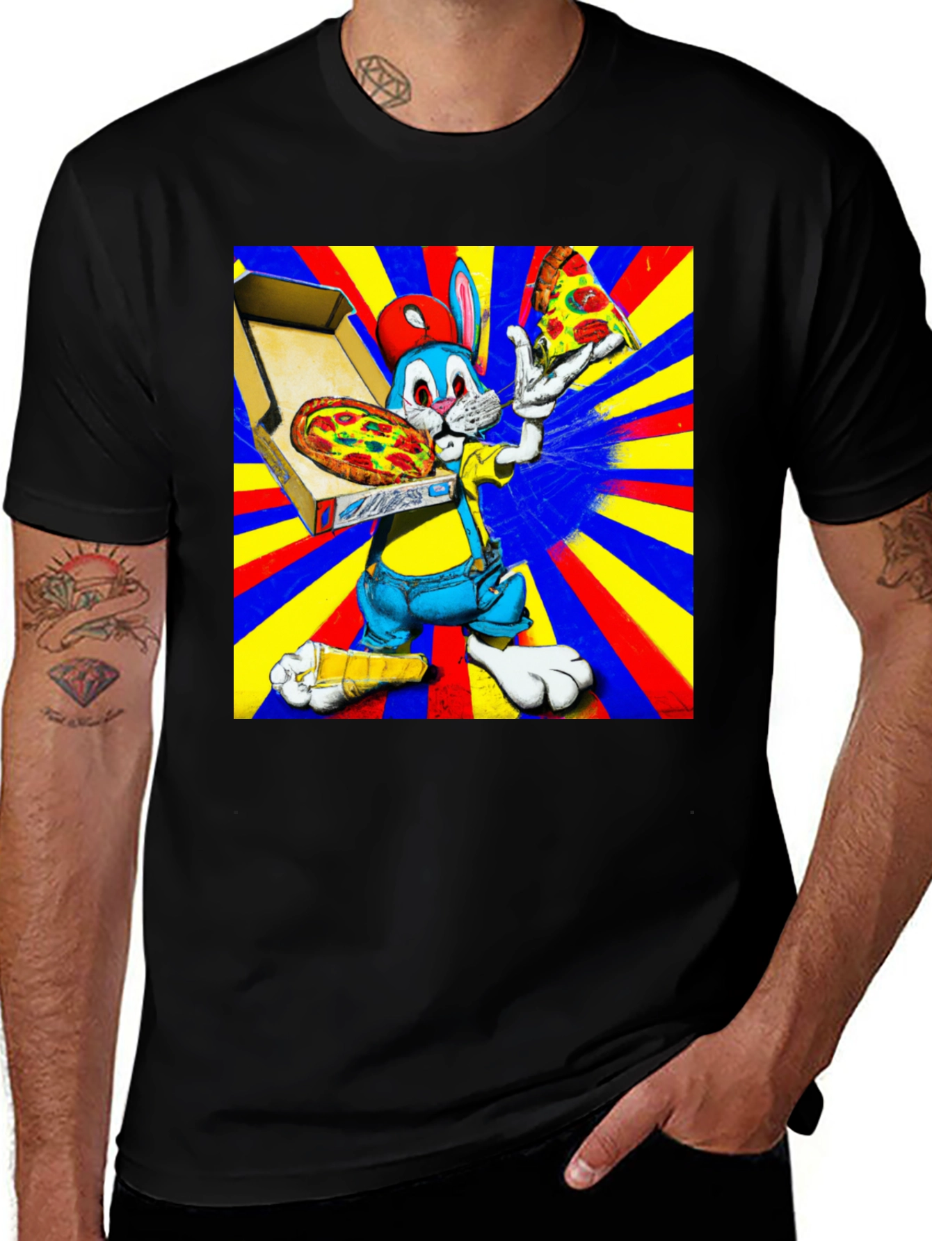 Variant 11 of Cartoon Rabbit Pizza Graphic Tee