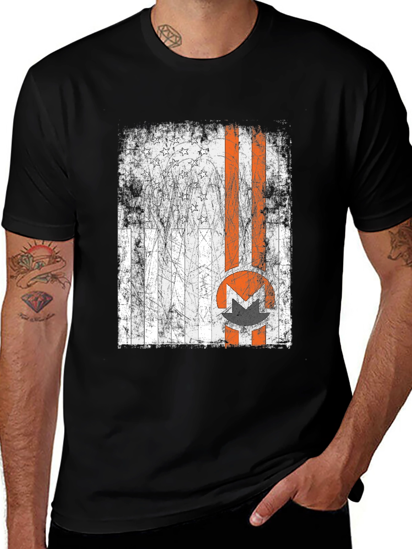 Variant 3 of Distressed American Flag Monero Crypto T-Shirt