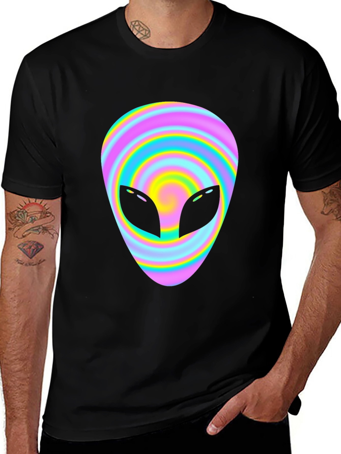 Variant 15 of Psychedelic Alien Graphic Black T-Shirt
