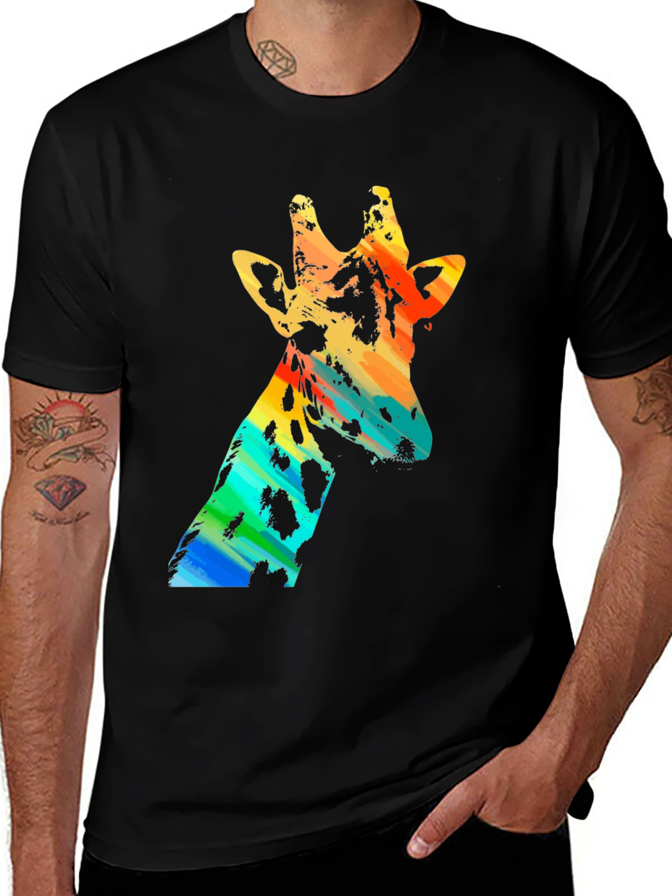 Variant 15 of Colorful Giraffe Graphic Black T-Shirt