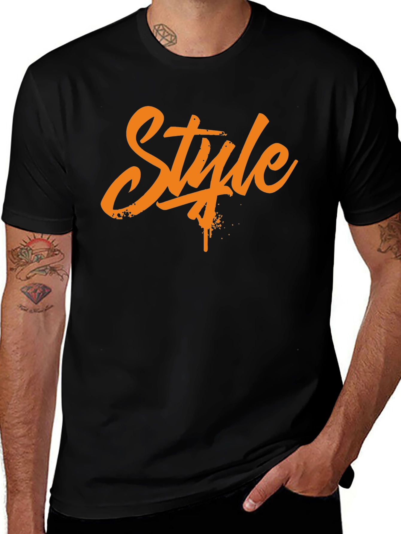 Variant 9 of Stylish Men's Black T-Shirt with Orange Style Graphic