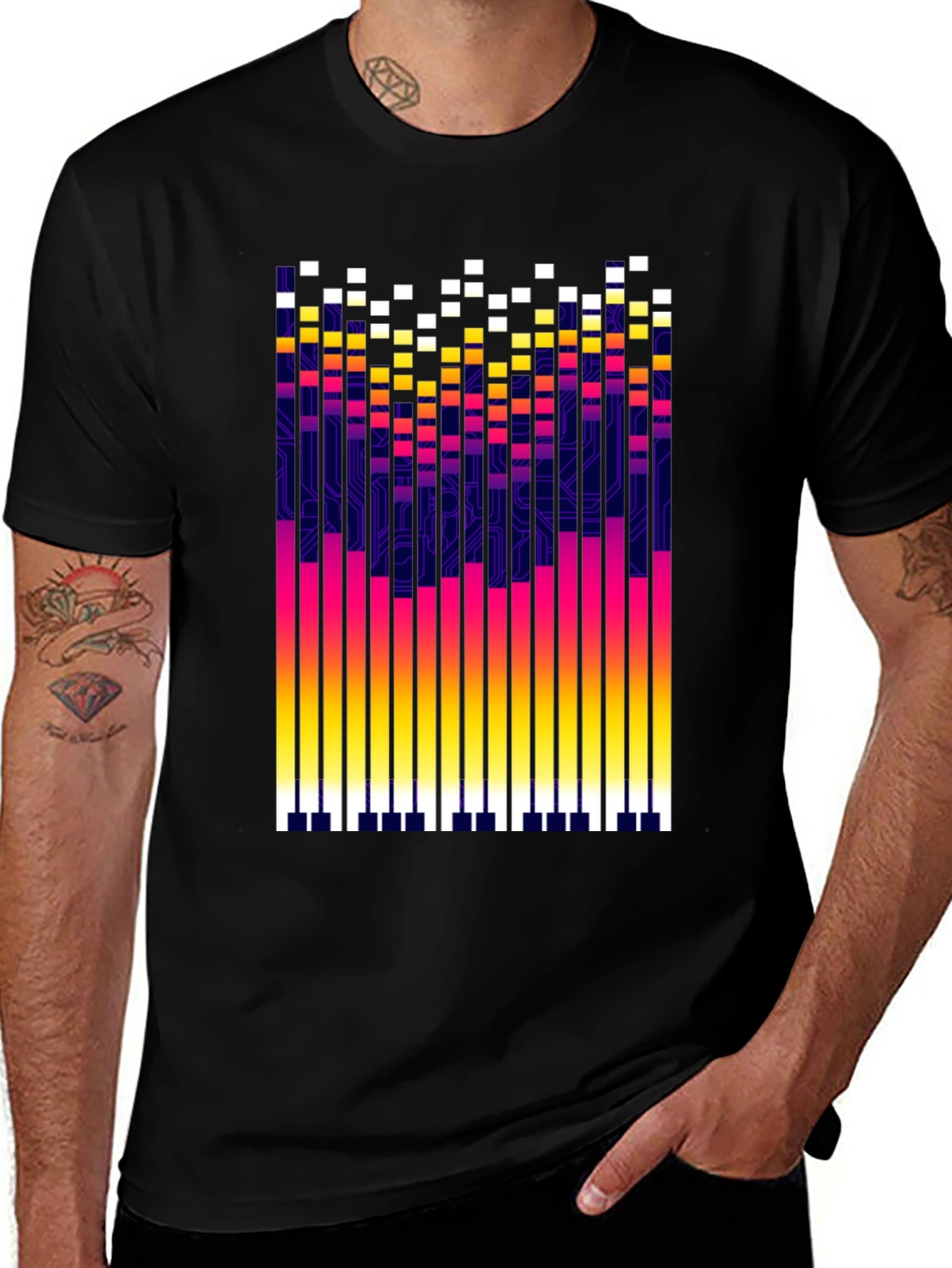 Variant 2 of Abstract Equalizer Graphic Tee - Black Cotton Blend