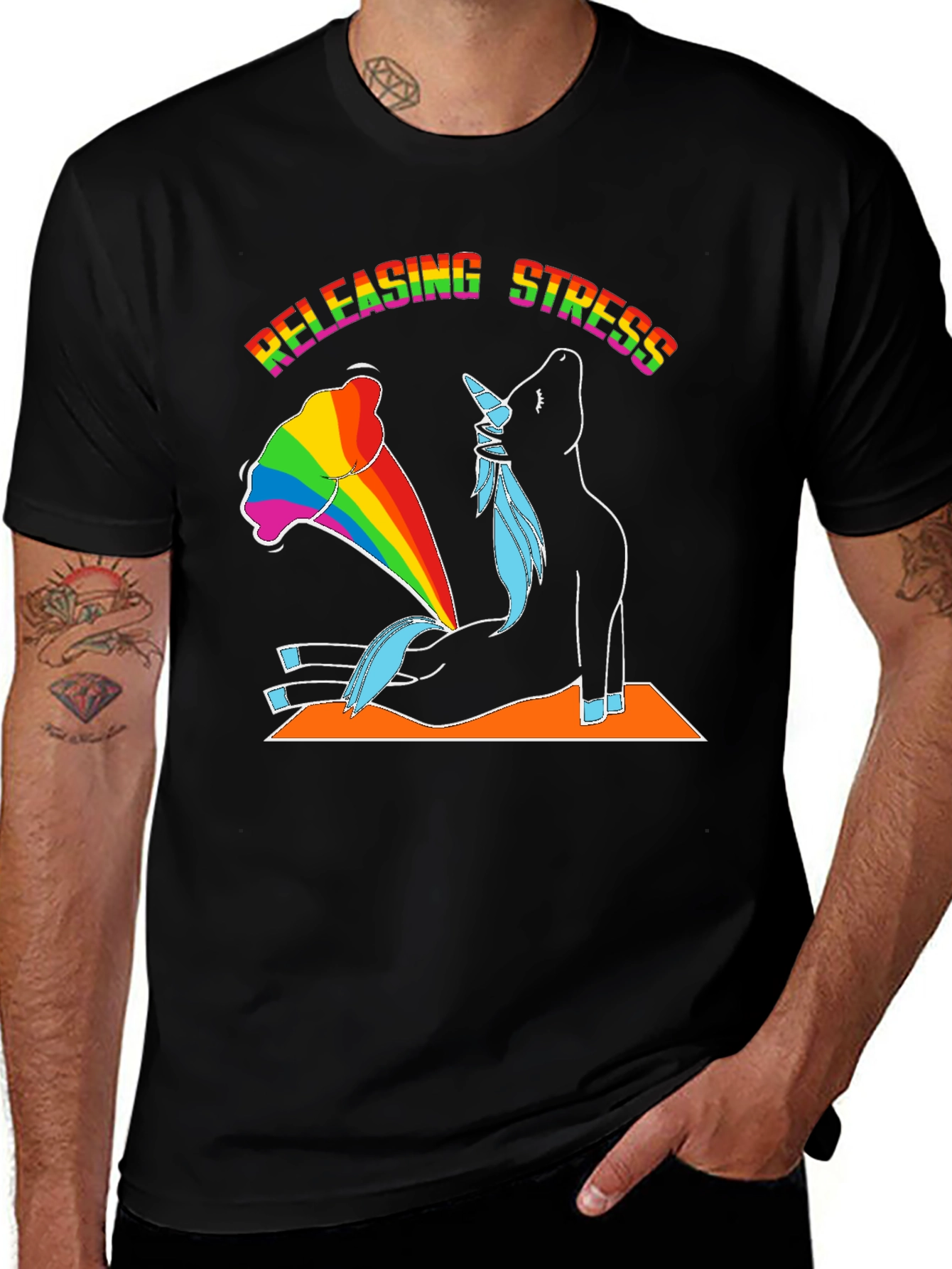 Variant 30 of Releasing Stress Unicorn Black T-Shirt