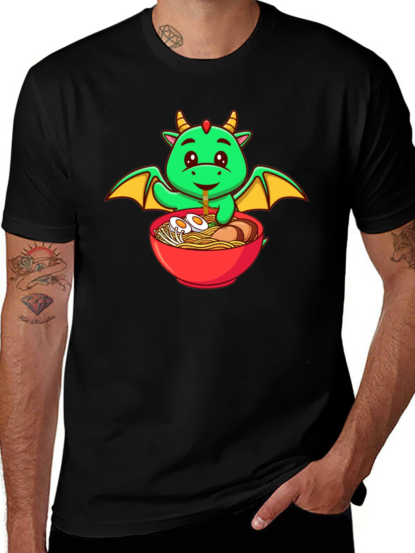 Variant 15 of Cute Dragon Ramen Lover Black T-Shirt