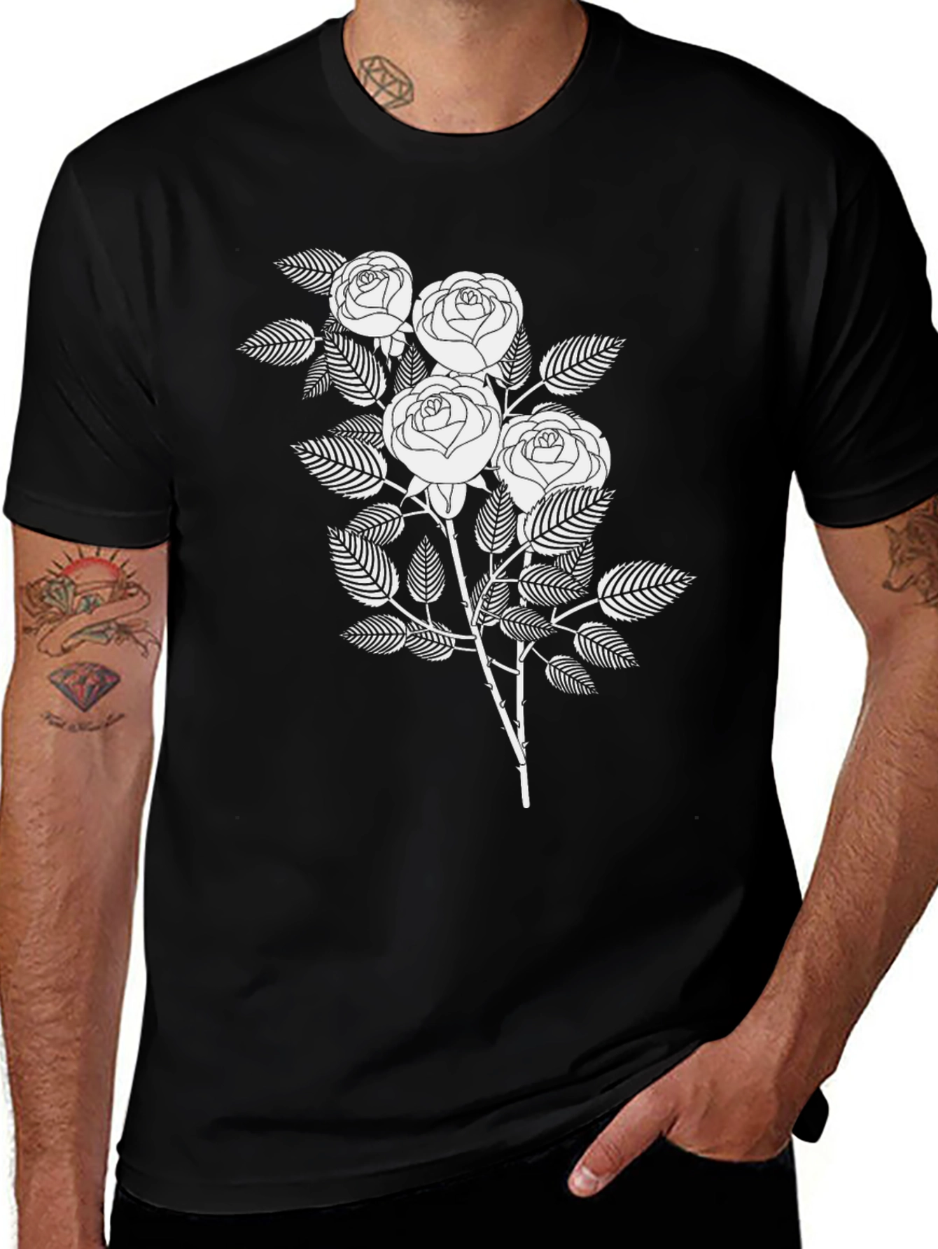 Variant 4 of Black T-Shirt with White Rose Graphic