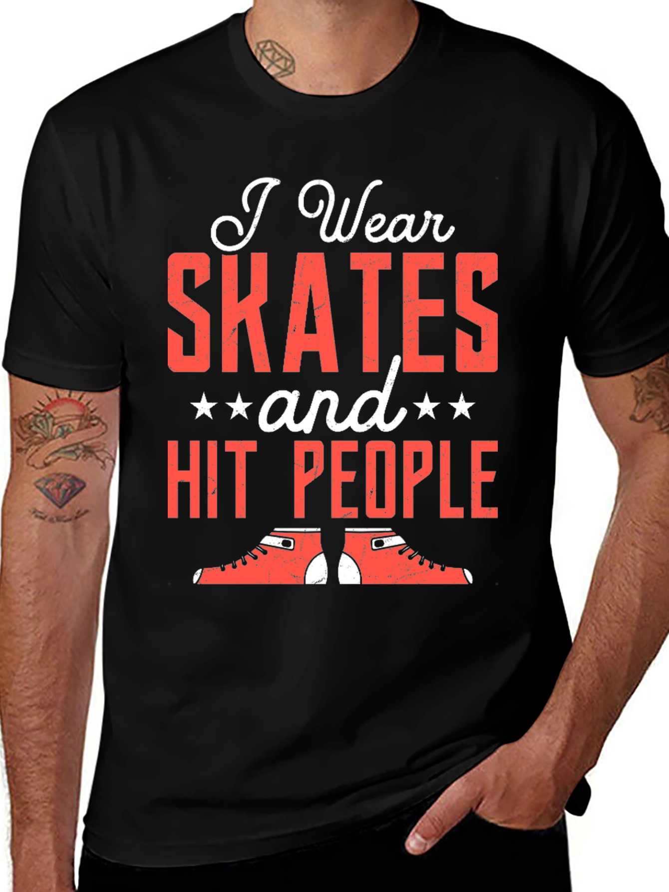 Variant 8 of I Wear Skates and Hit People Black Graphic Tee