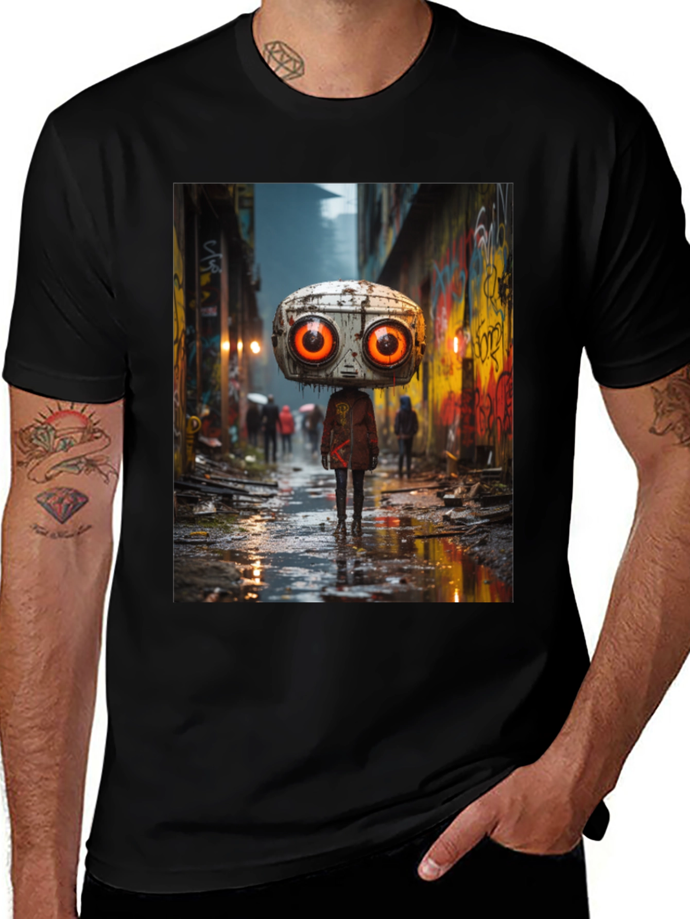 Variant 26 of Robot Head in Graffiti Alley T-Shirt