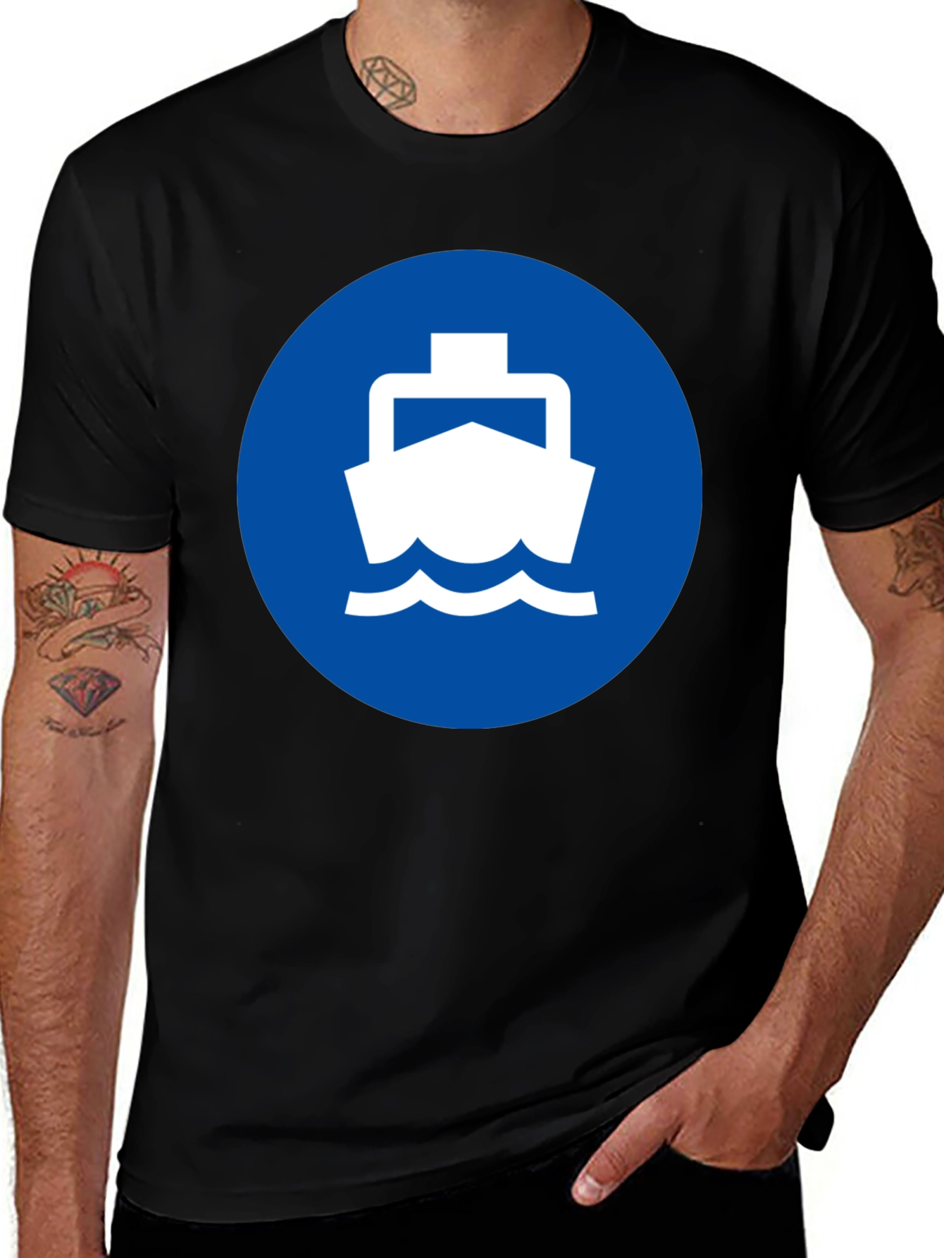 Variant 8 of Ferry Boat Graphic Tee - Nautical Blue Circle Design