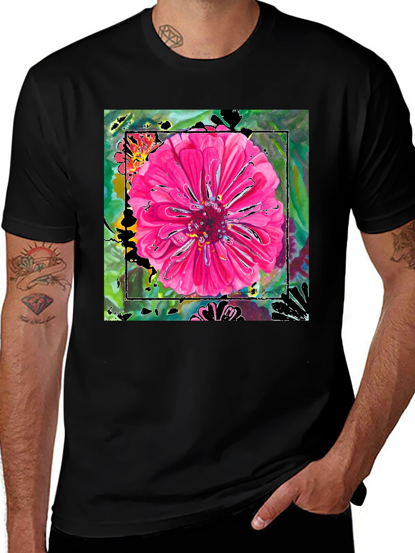Variant 30 of Floral Zinnia Art Print T-Shirt