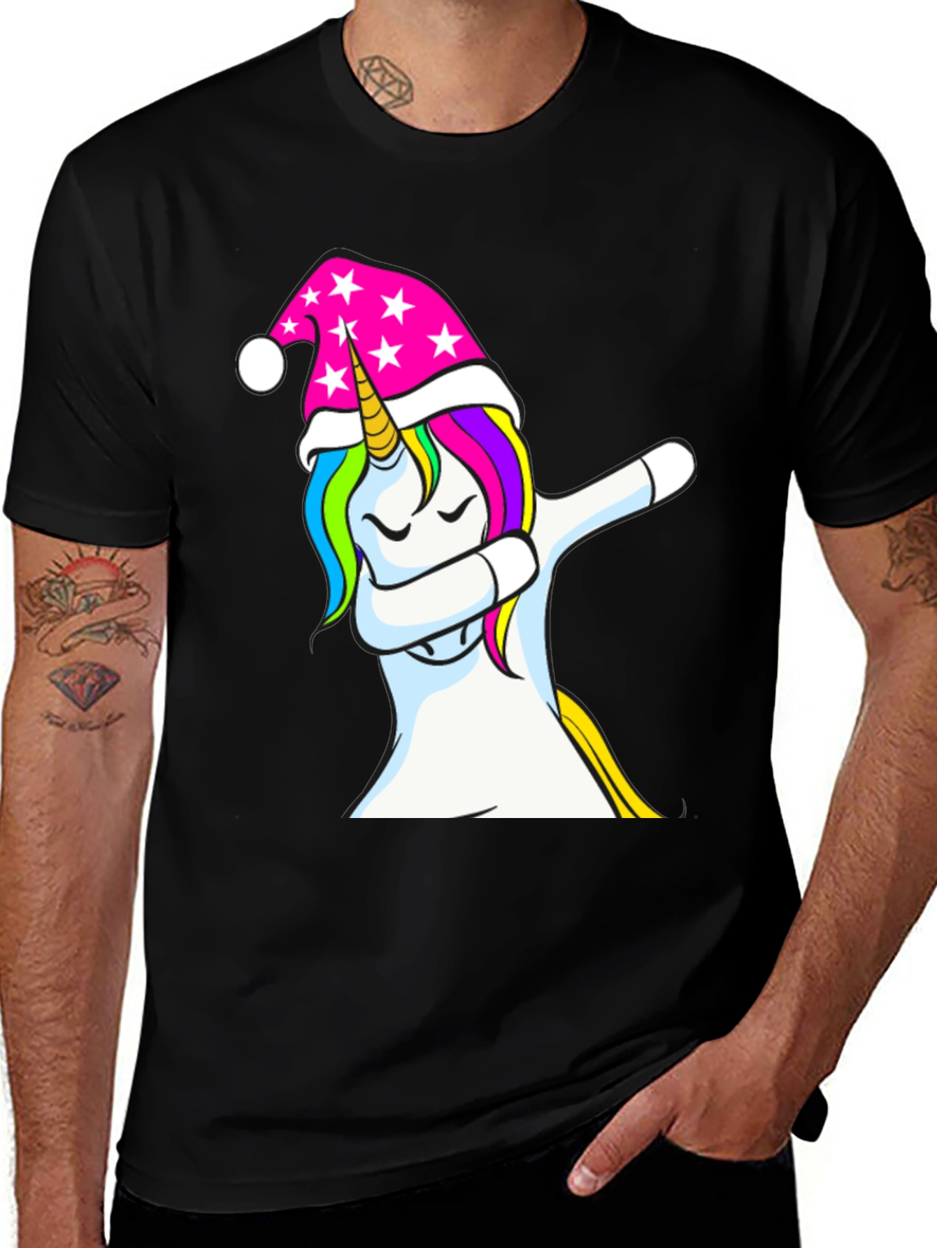 Unicorn Dab Santa Hat Graphic Tee