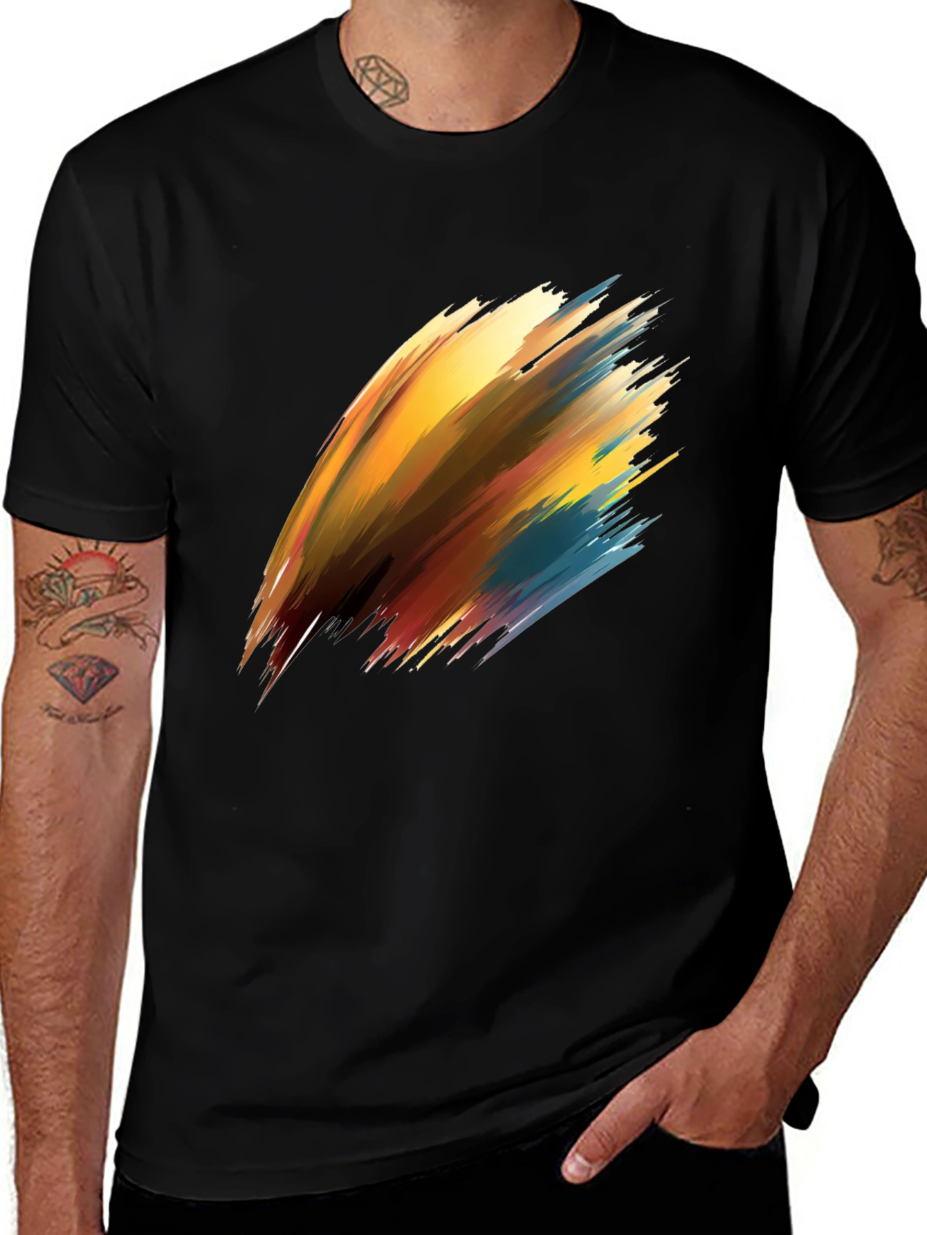 Abstract Brush Stroke Graphic Black T-Shirt
