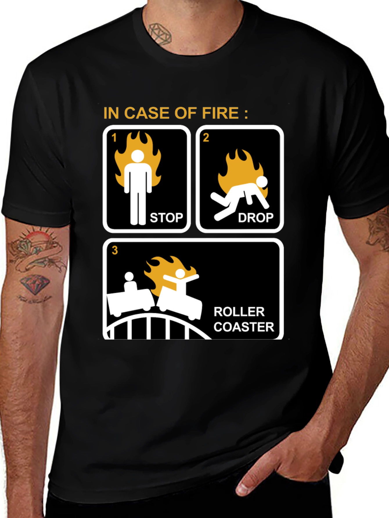 Variant 28 of Funny Fire Safety Roller Coaster Black T-Shirt