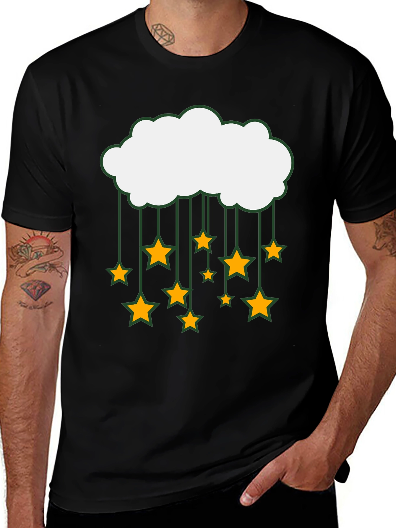 Variant 27 of Cloud and Stars Graphic Black T-Shirt
