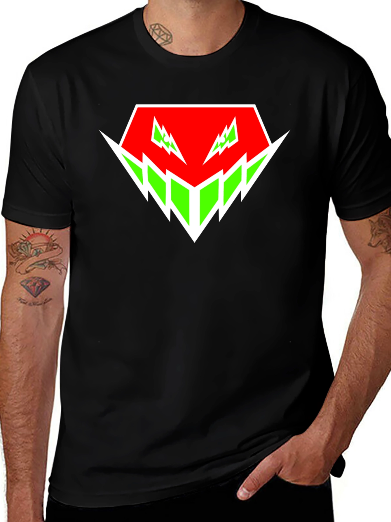 Variant 25 of Edgy Graphic Tee - Red & Green Abstract Design