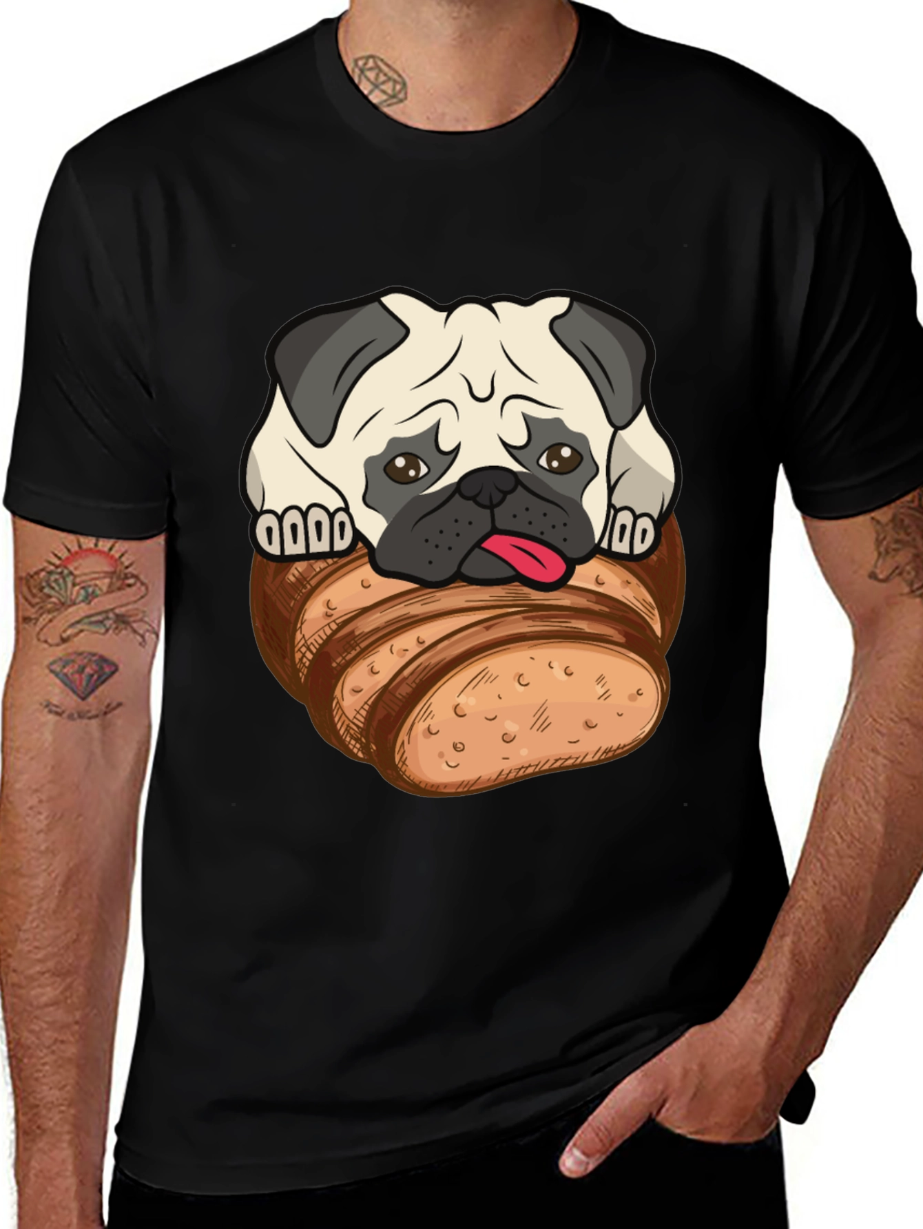Black Pug in Bread Loaf Graphic T-Shirt main image