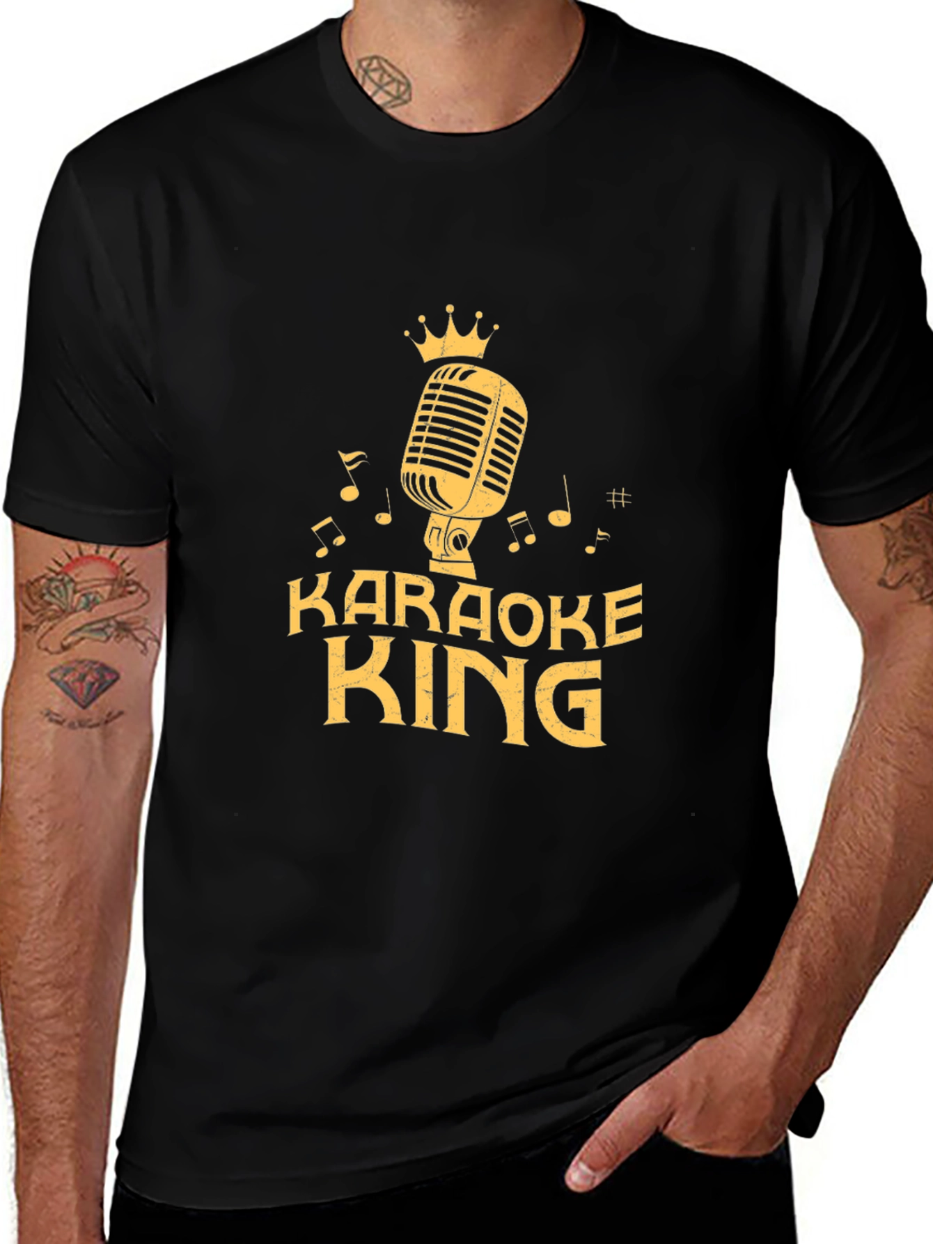 Variant 5 of Karaoke King Black T-Shirt with Microphone Graphic