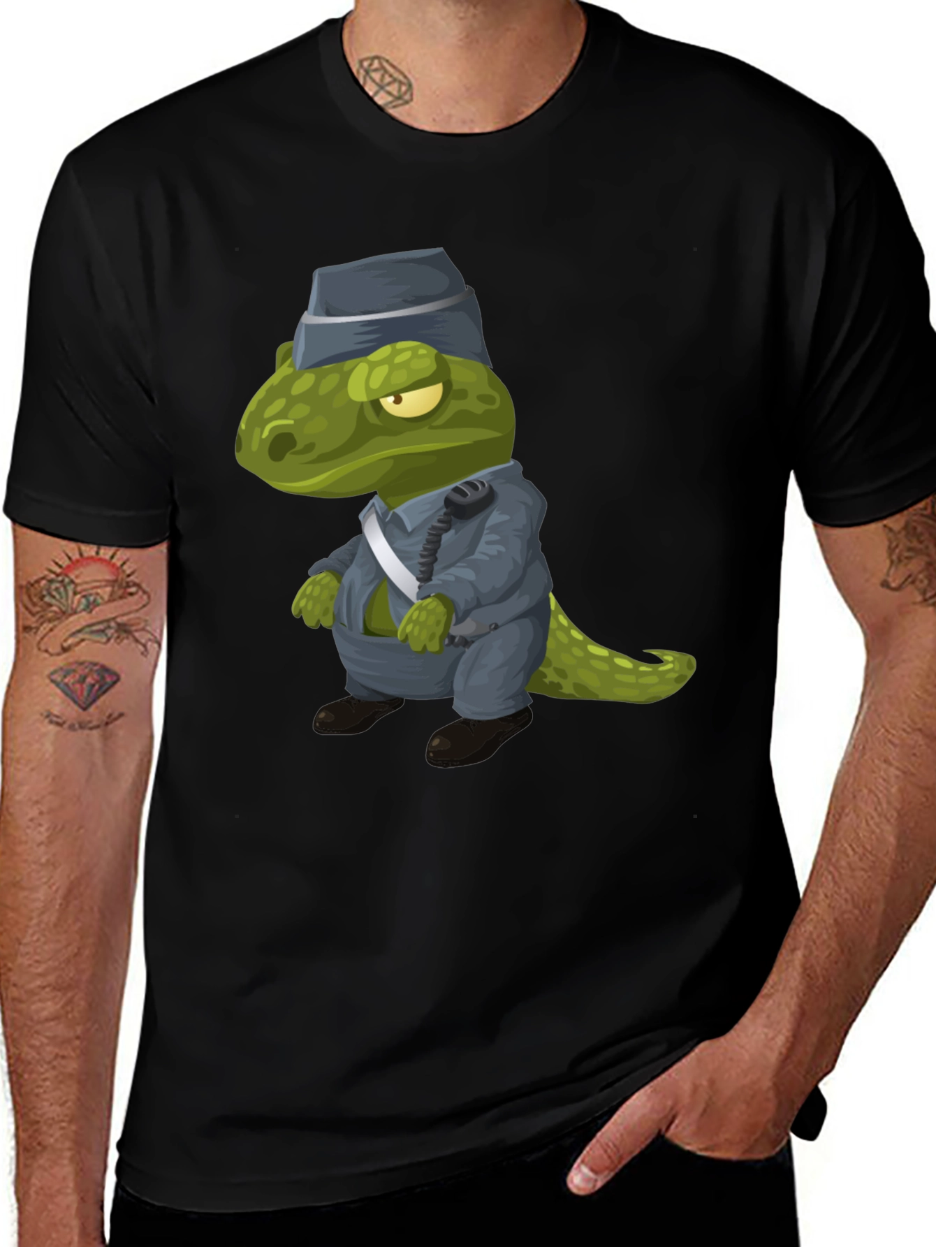 Dino Officer T-Shirt - Cartoon T-Rex Police Design