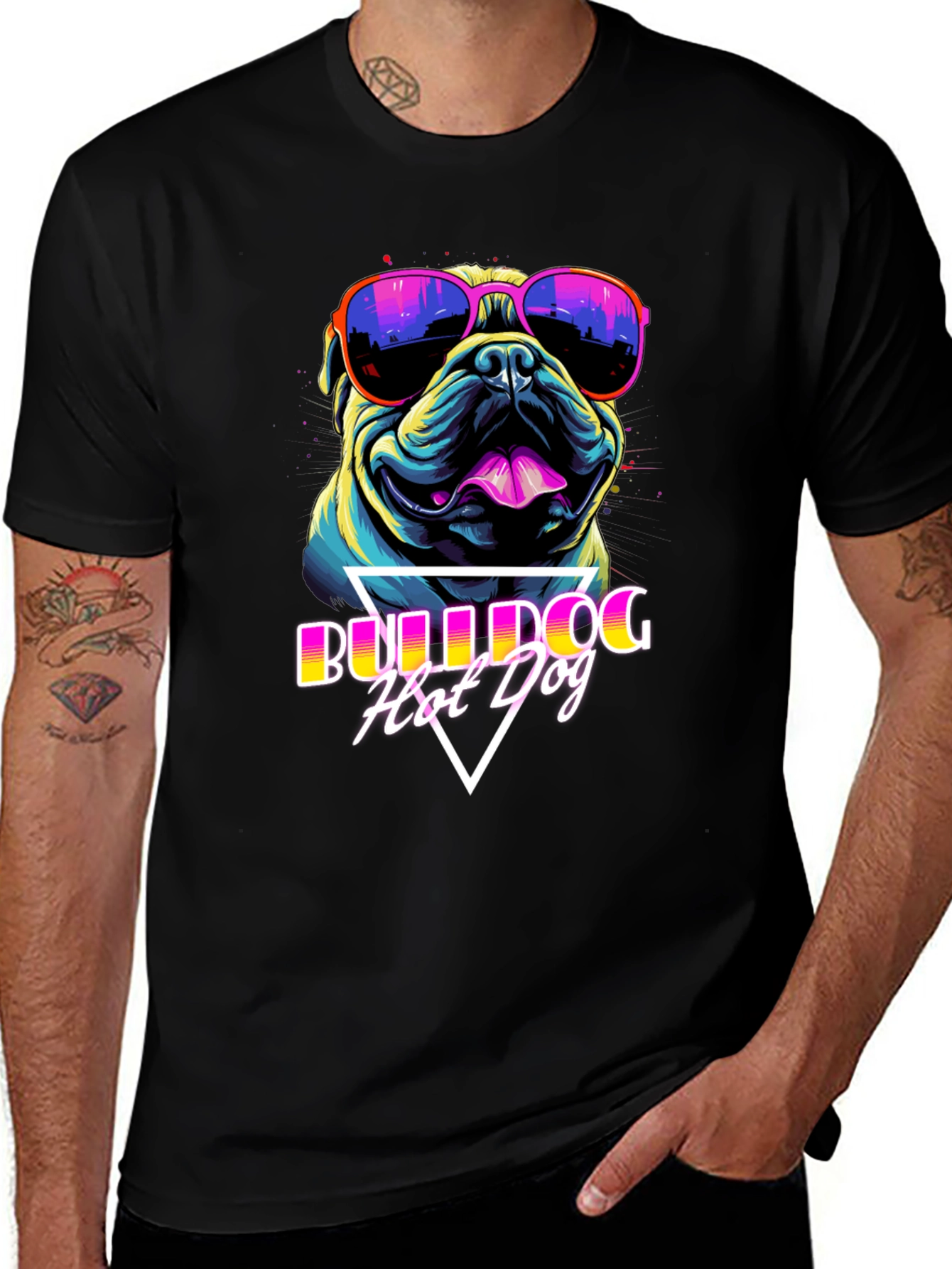 Variant 5 of Bulldog Hot Dog Graphic T-Shirt - Cool Retro Design