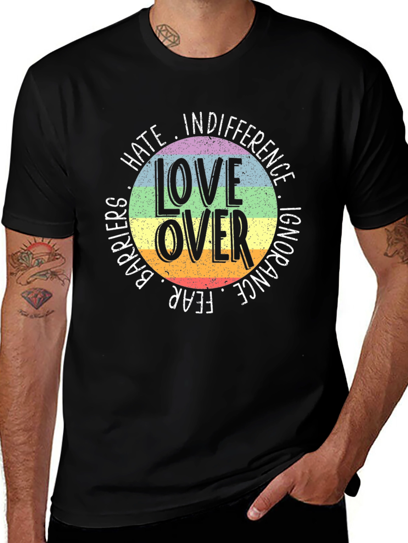 Love Over Hate Rainbow Graphic T-Shirt